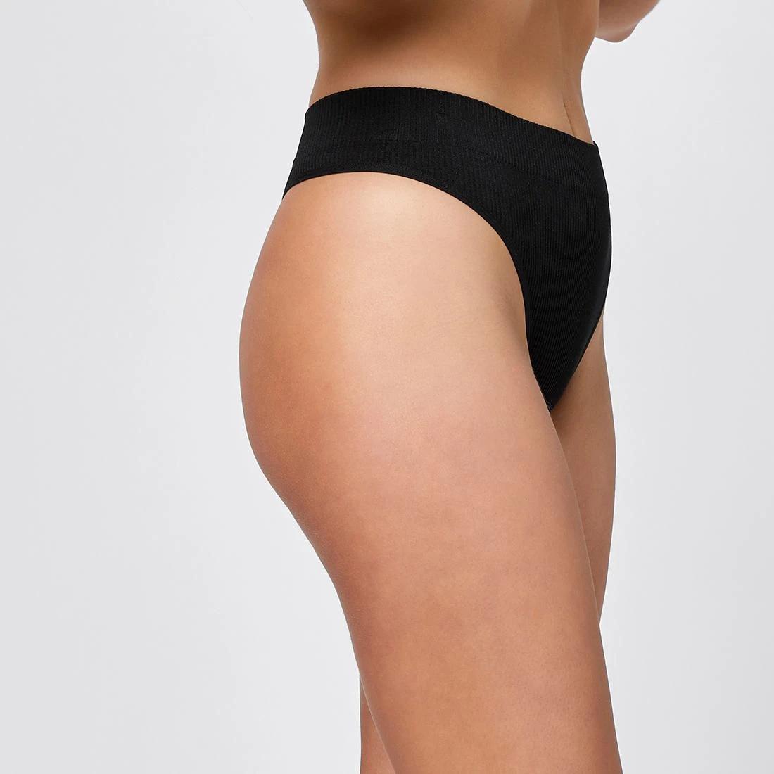 2 Ribbed Seamfree Hi-Waisted G-String Briefs - Lily Loves BLACK, 2 of 2