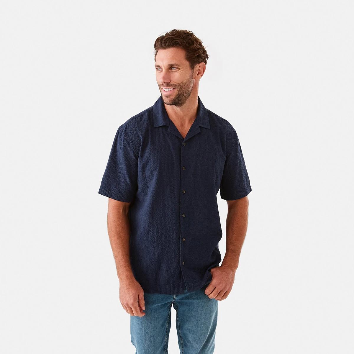 1 Short Sleeve Seersucker Shirt Blu Pcoat, 1 of 7
