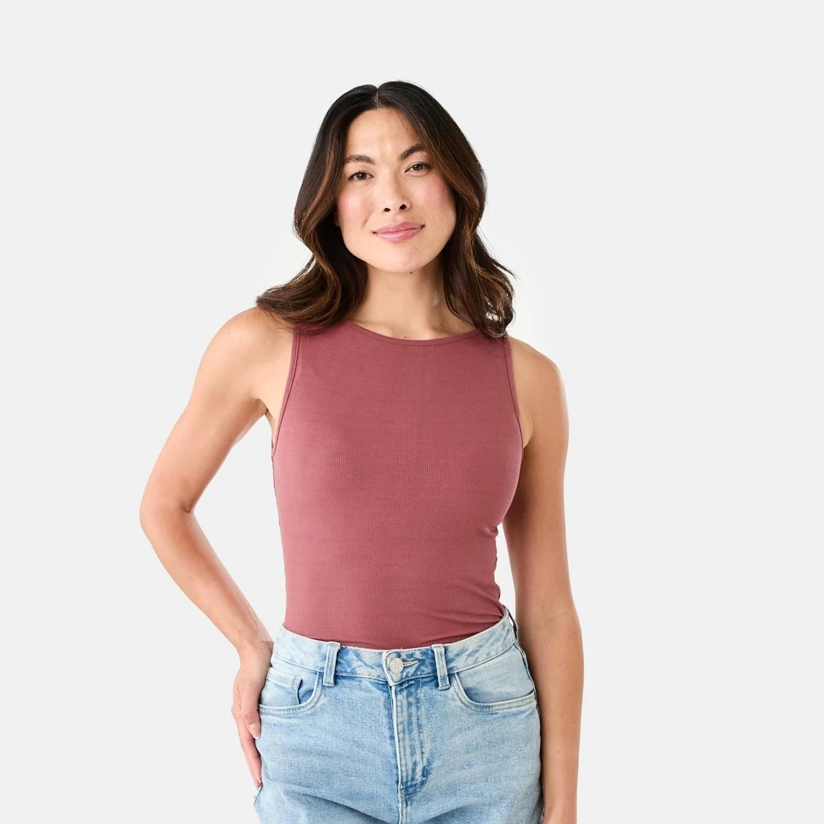 2 Sleeveless Rib Boat Neck Top Dried Red, 2 of 8