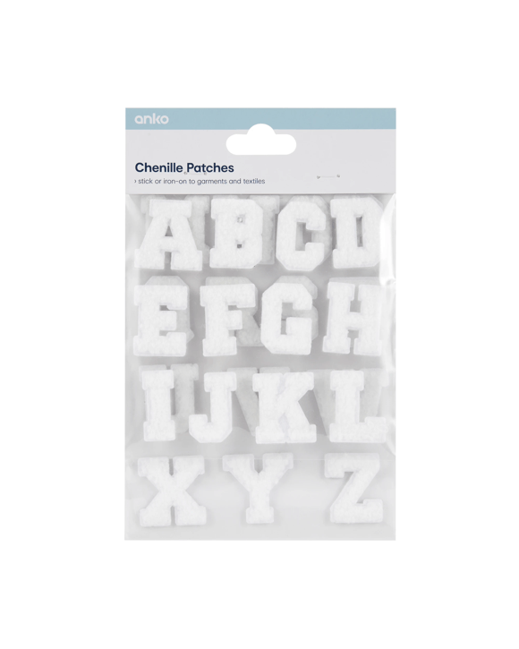 26 Piece Chenille Patches - Alphabet White