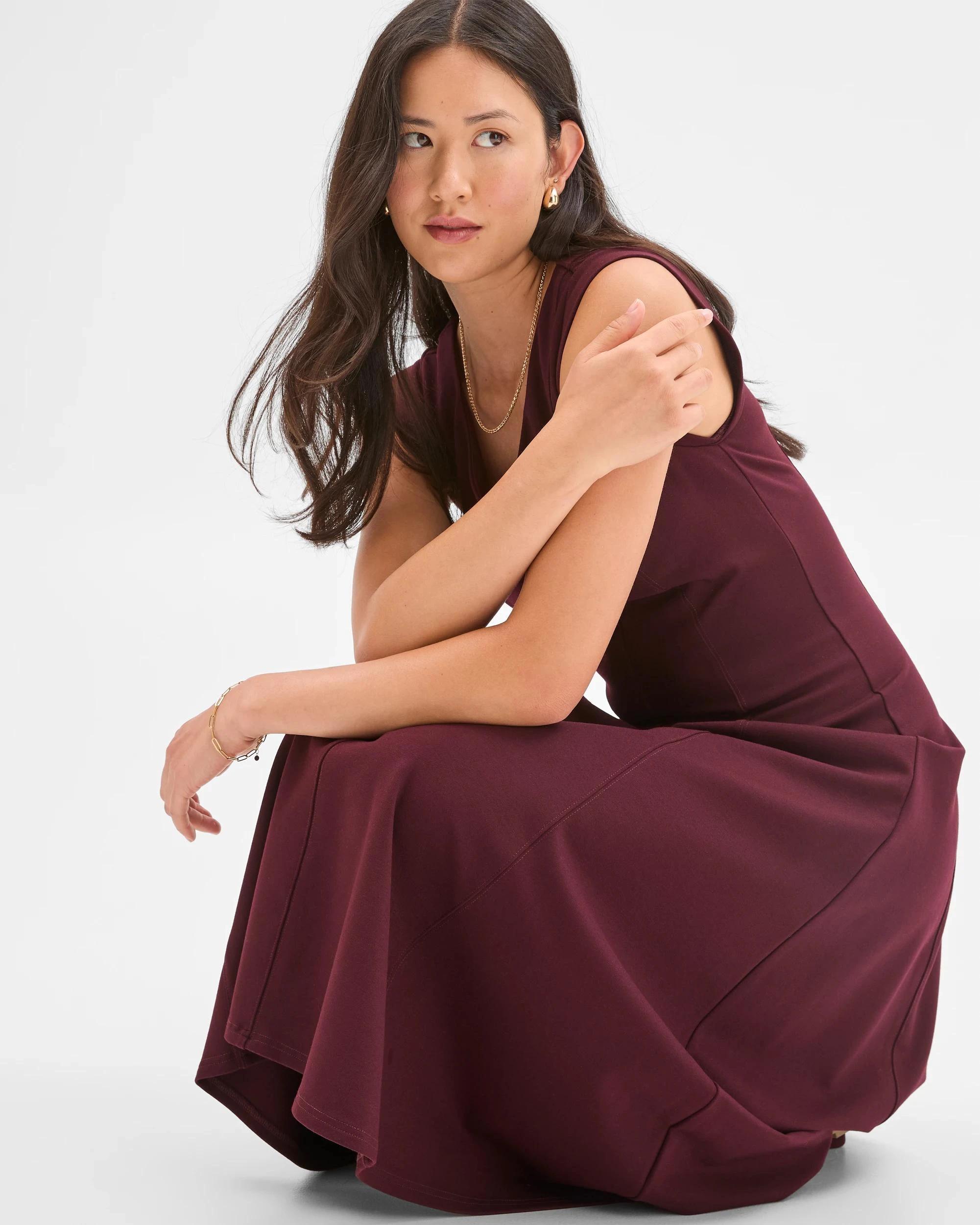 6 Preview Ponte Sleeveless Seamed A-Line Midi Dress PINIT, 6 of 7