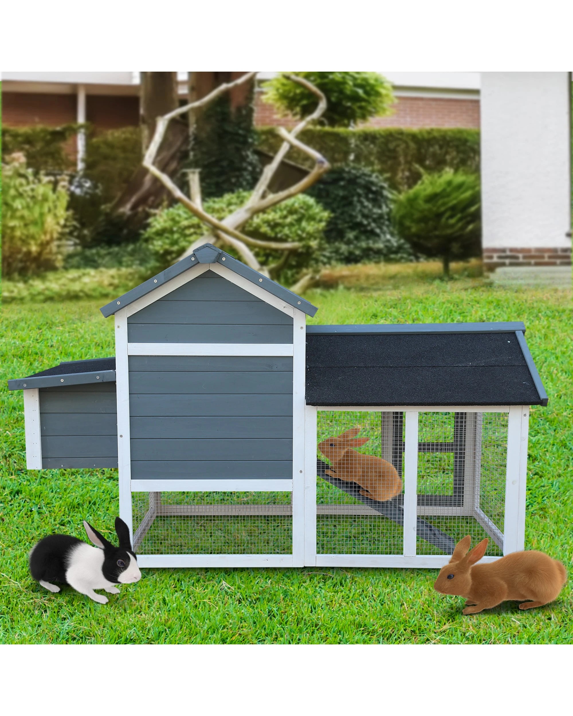 7 Furtastic Large Chicken Coop and Rabbit Hutch With Ramp - Green, 7 of 9