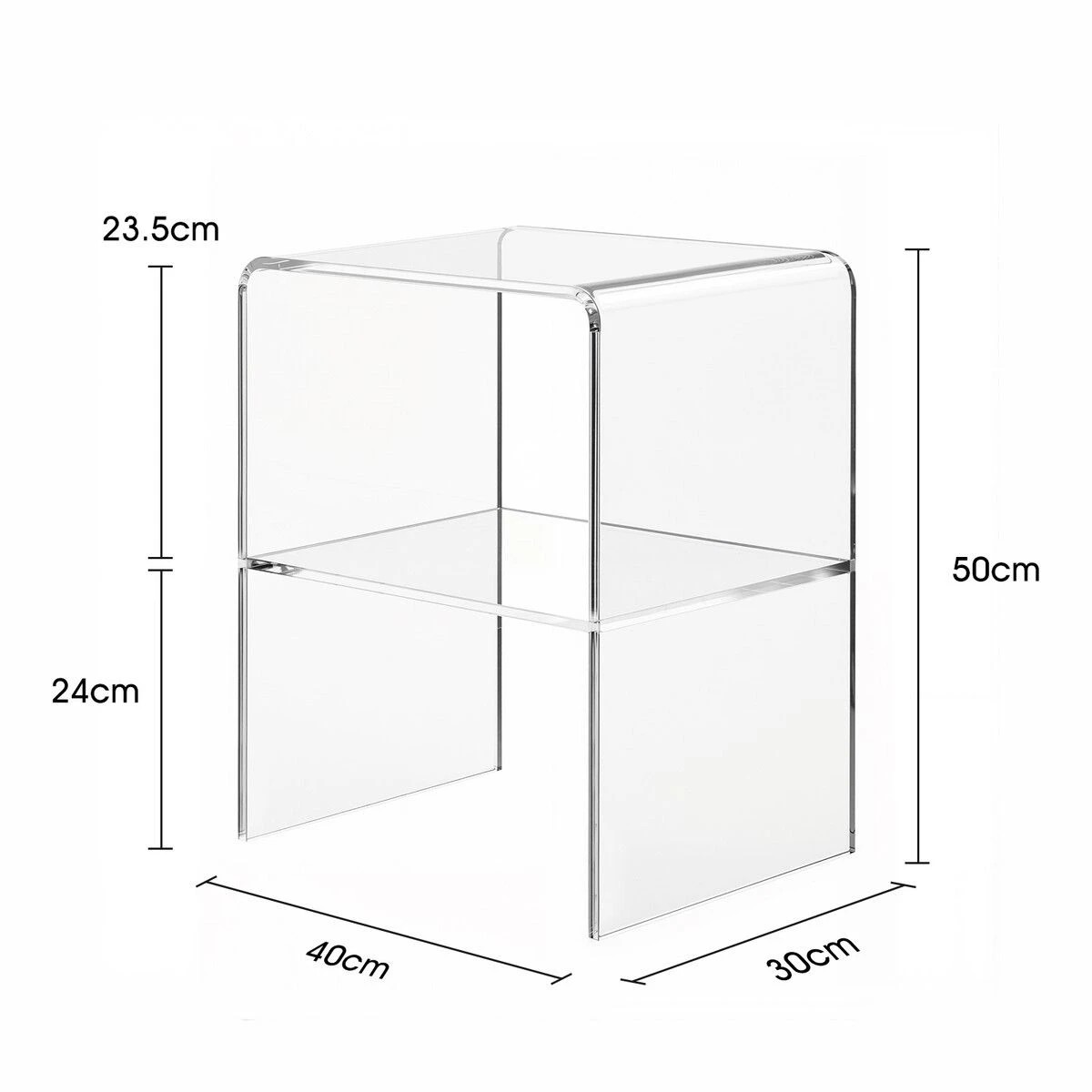 2 LUXSUITE Clear Acrylic Bedside Table 2-Tier Transparent Nightstand Modern Minimalist Lucite End 10mm Thick, 2 of 3