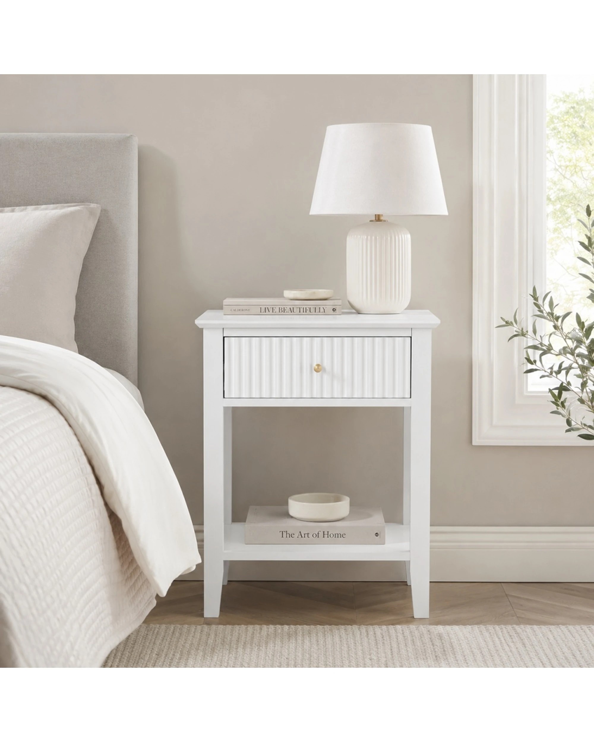 2 Alpine Bay Zara Fluted Bedside Table 1 Drawer - White, 2 of 8