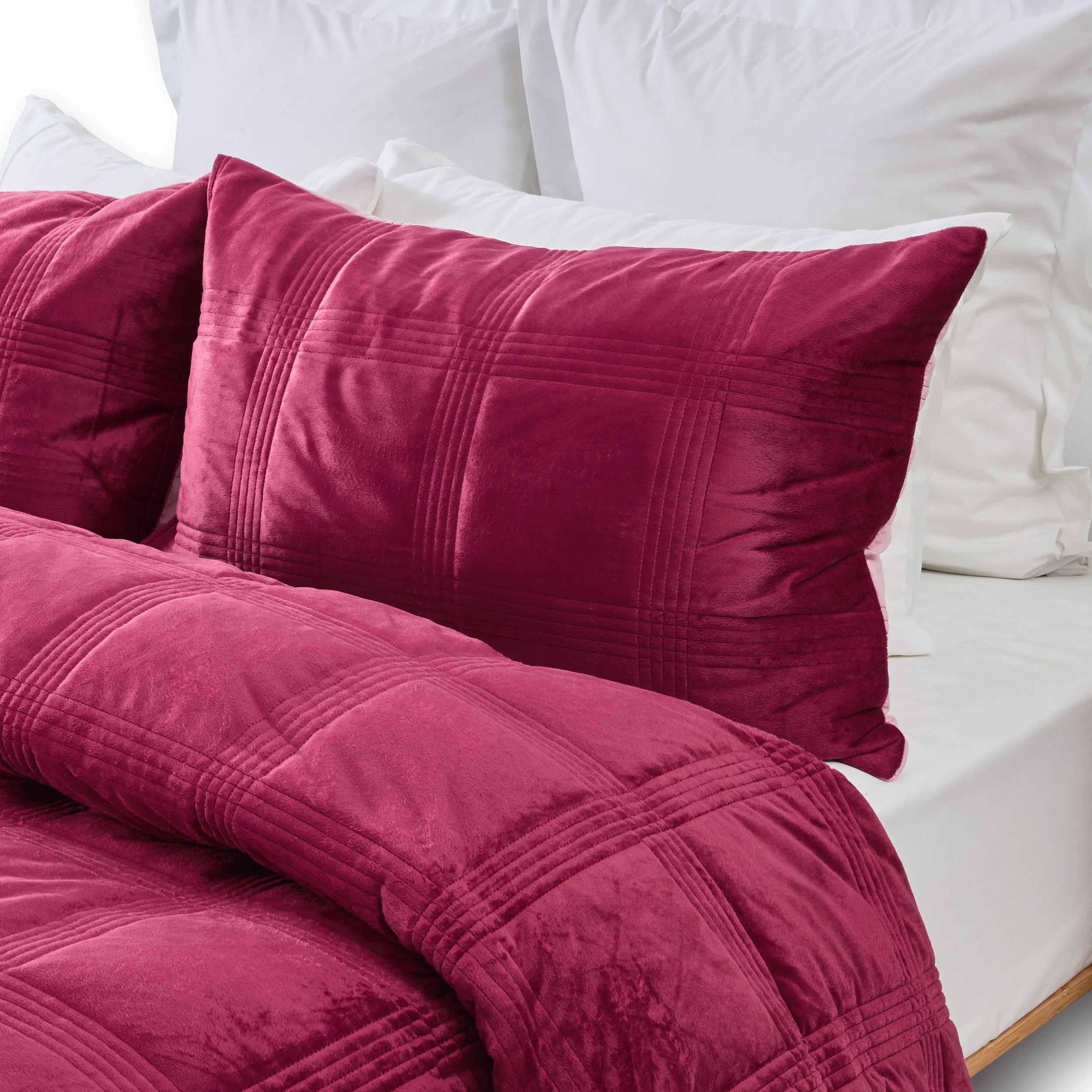 4 Velvet Reversible Coverlet Set - Queen/ King Bed, Berry, 4 of 8