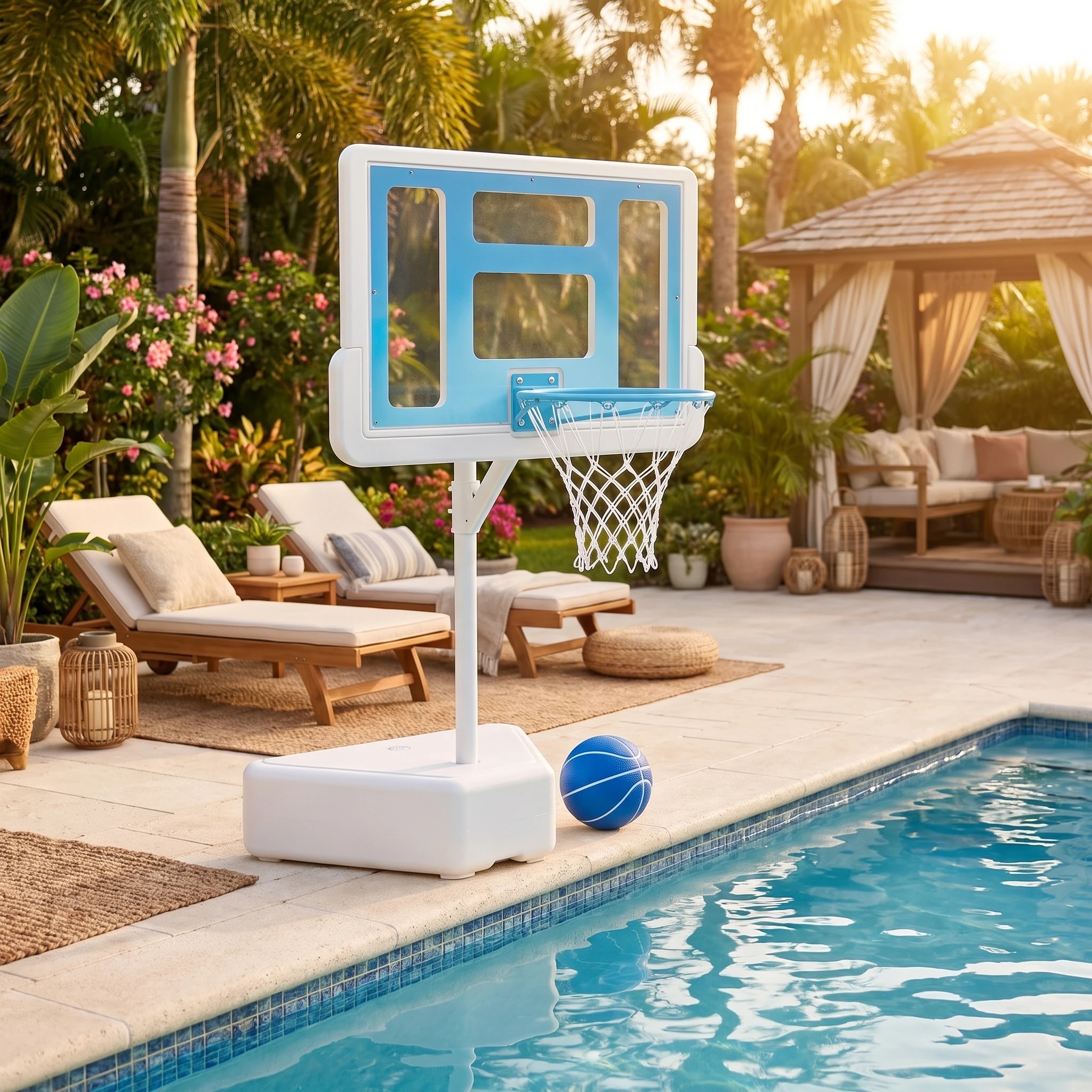 2 Costway Splash & Shoot Pool Basketball Hoop 116.5-180cm Portable Swimming Pool Goal w/2 Water Ball - Blue, 2 of 7