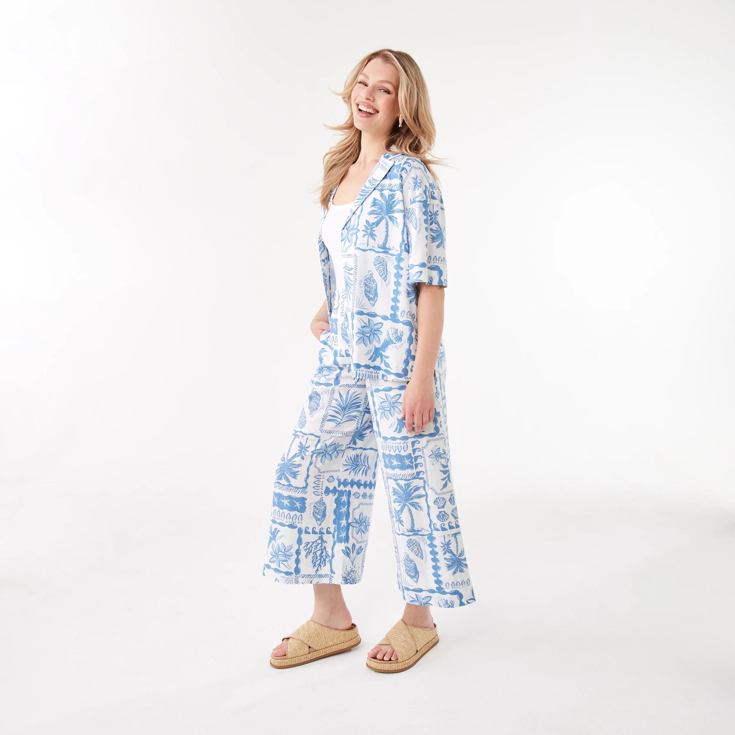 3 Printed Linen Blend Pants Pcard Blue, 3 of 6