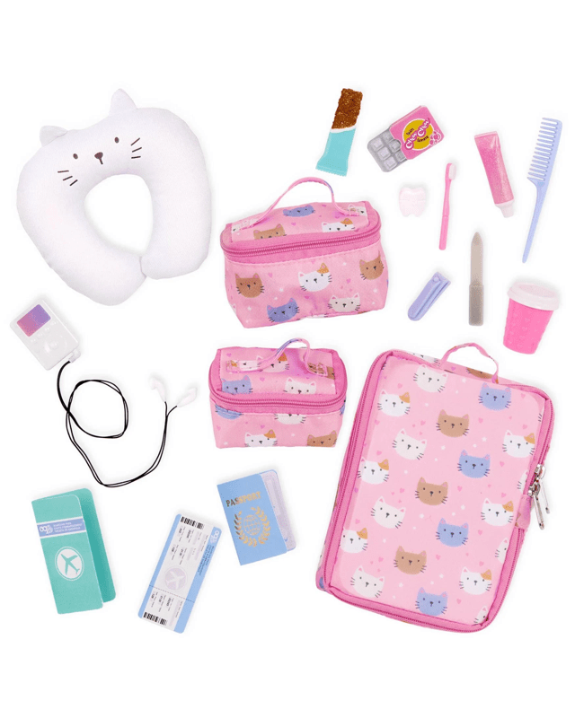 Our Generation Purrfectly Packed Kitty-Print Luggage & Accessories Set for 18" Dolls - M