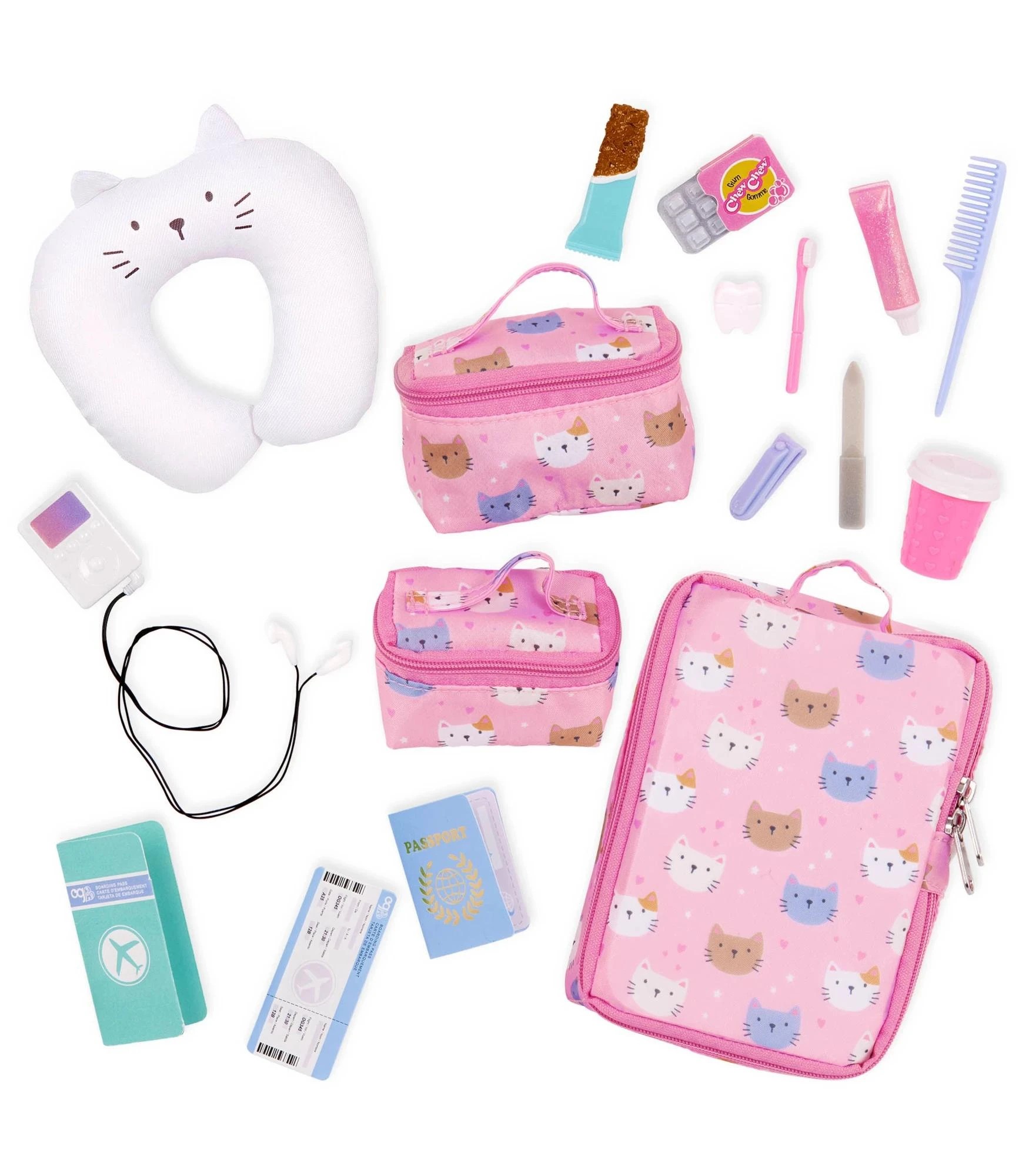 1 Our Generation Purrfectly Packed Kitty-Print Luggage & Accessories Set for 18" Dolls - Multi, 1 of 5