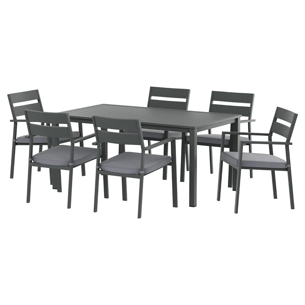 1 Gardeon Outdoor Dining Set 7 Piece Aluminum Table Chairs Setting - Black, 1 of 6