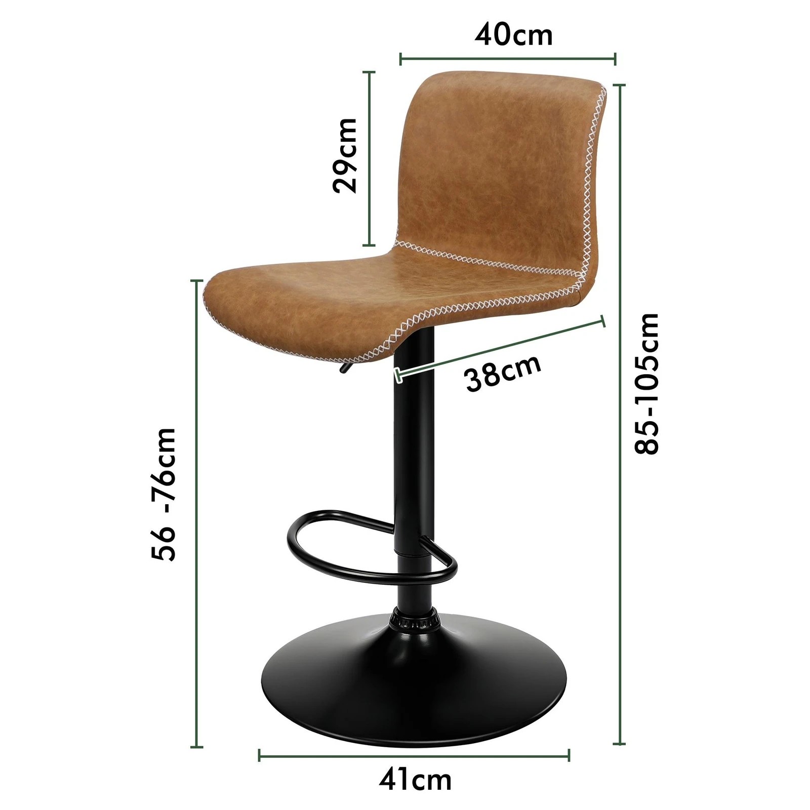 5 Alfordson 2x Bar Stools Remy Kitchen Gas Lift Swivel Chair Vintage Leather - Brown, 5 of 10