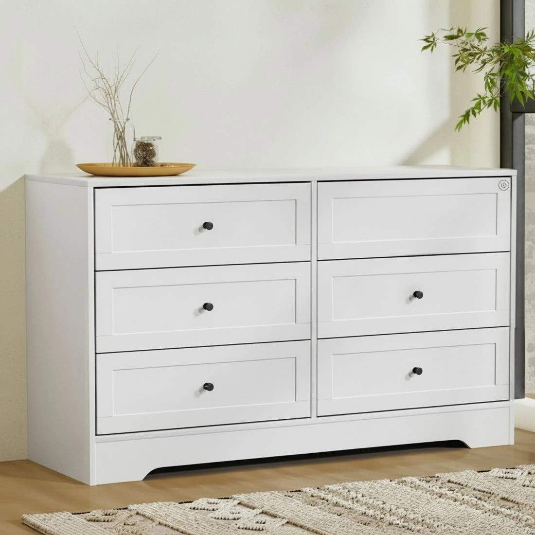 1 Artiss Chest of Drawers 6-Drawer Tallboy Cabinet Bedroom Storage Modern Decor Smooth Runners - White, 1 of 8