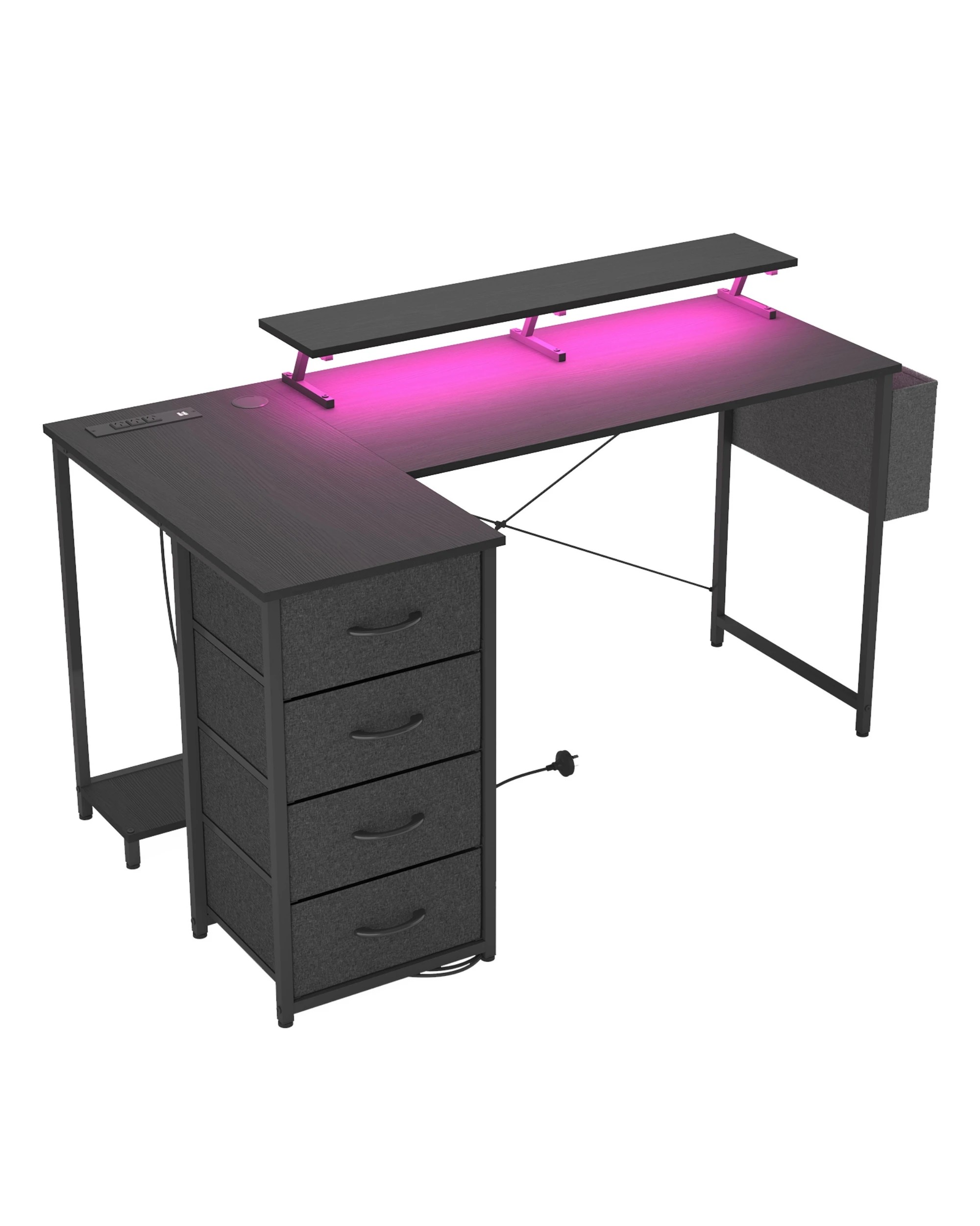 5 Ufurniture L-Shaped Gaming Desk RGB LED Reversible 160cm - Black, 5 of 9