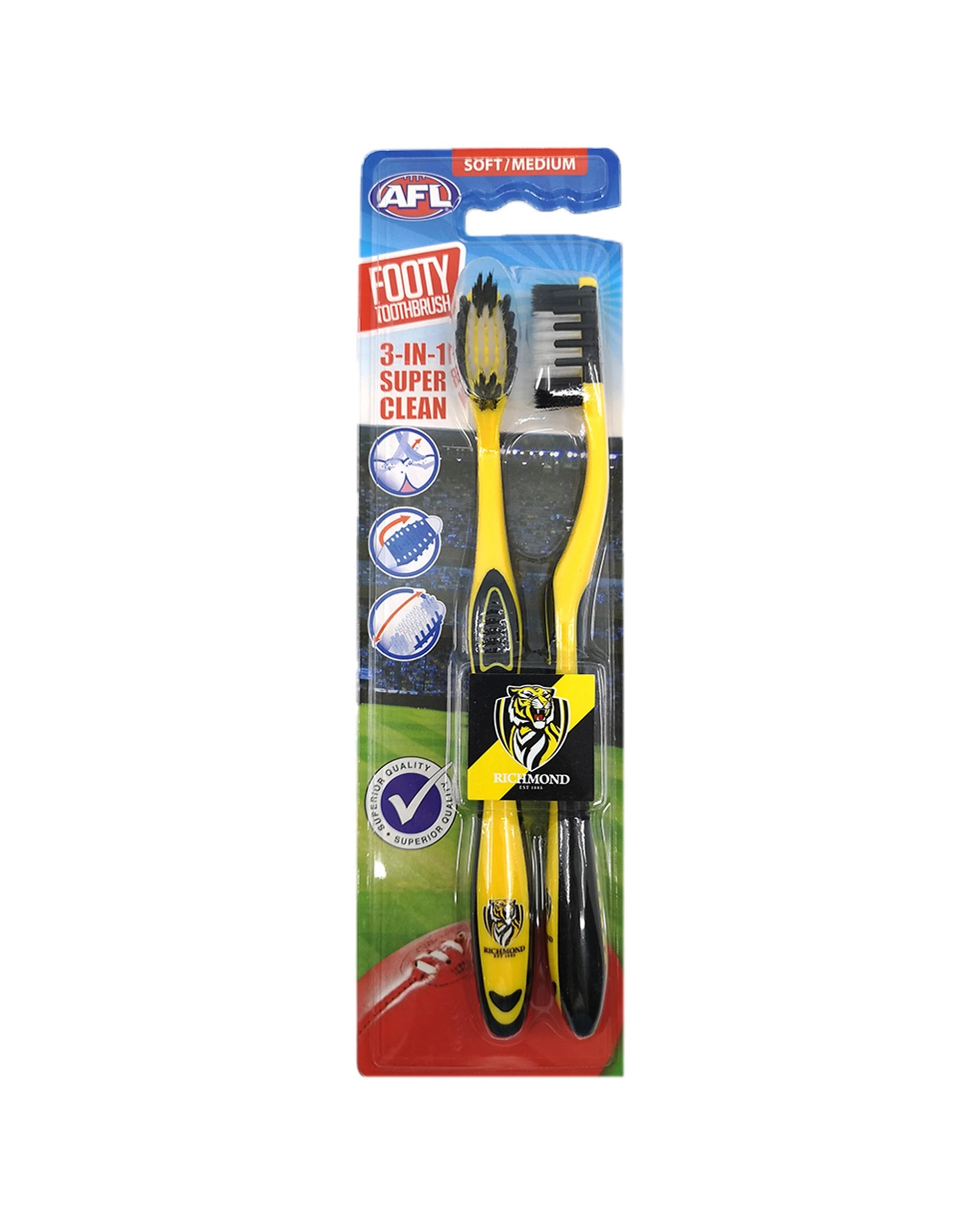 2 AFL 3x 2pc Soft/Medium Toothbrush Oral Care Richmond Tigers Kids/Adults - Multi, 2 of 2