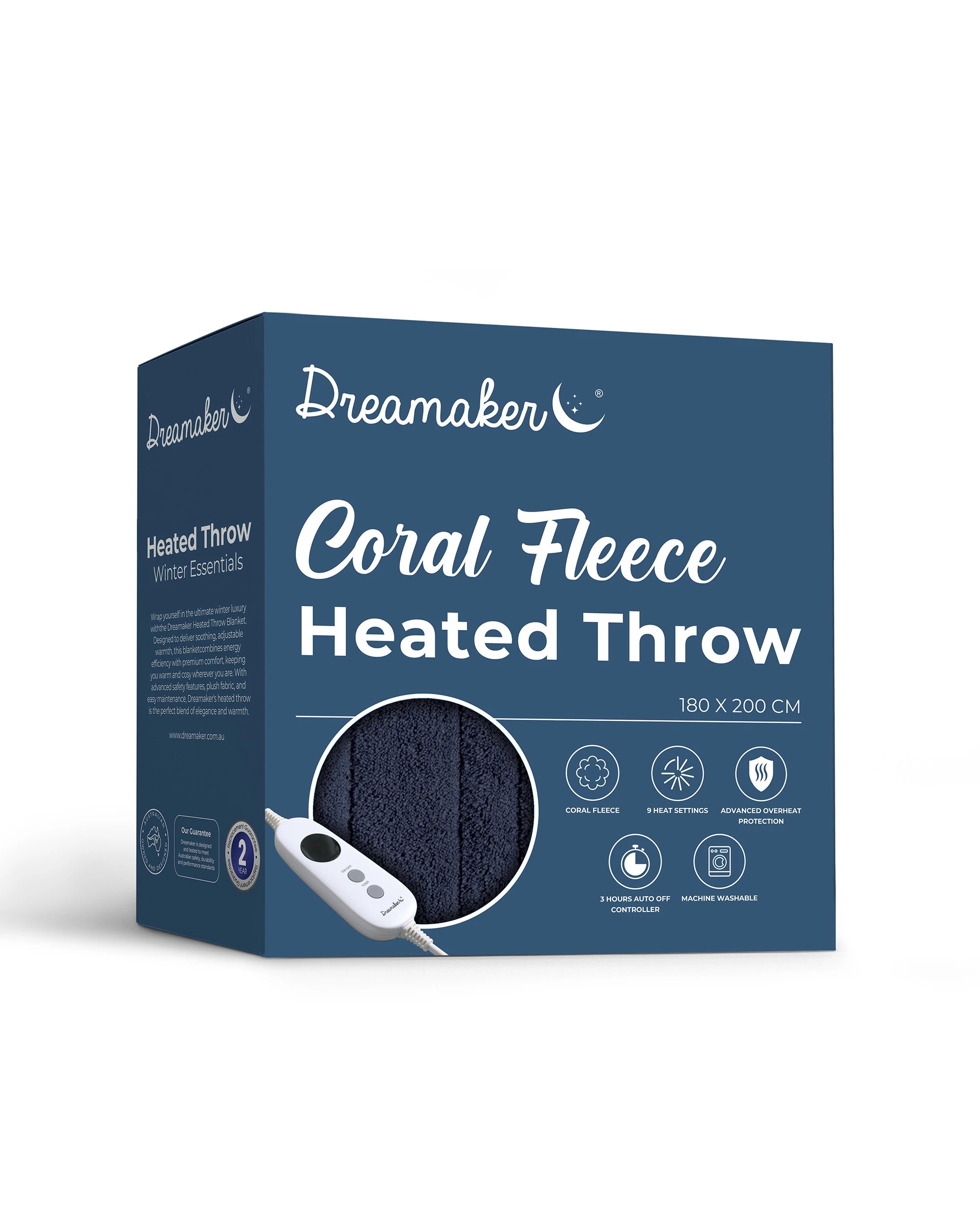 7 Dreamaker Kingston Coral Fleece Electric Heated Throw Blanket 180x200cm - Midnight Blue, 7 of 7