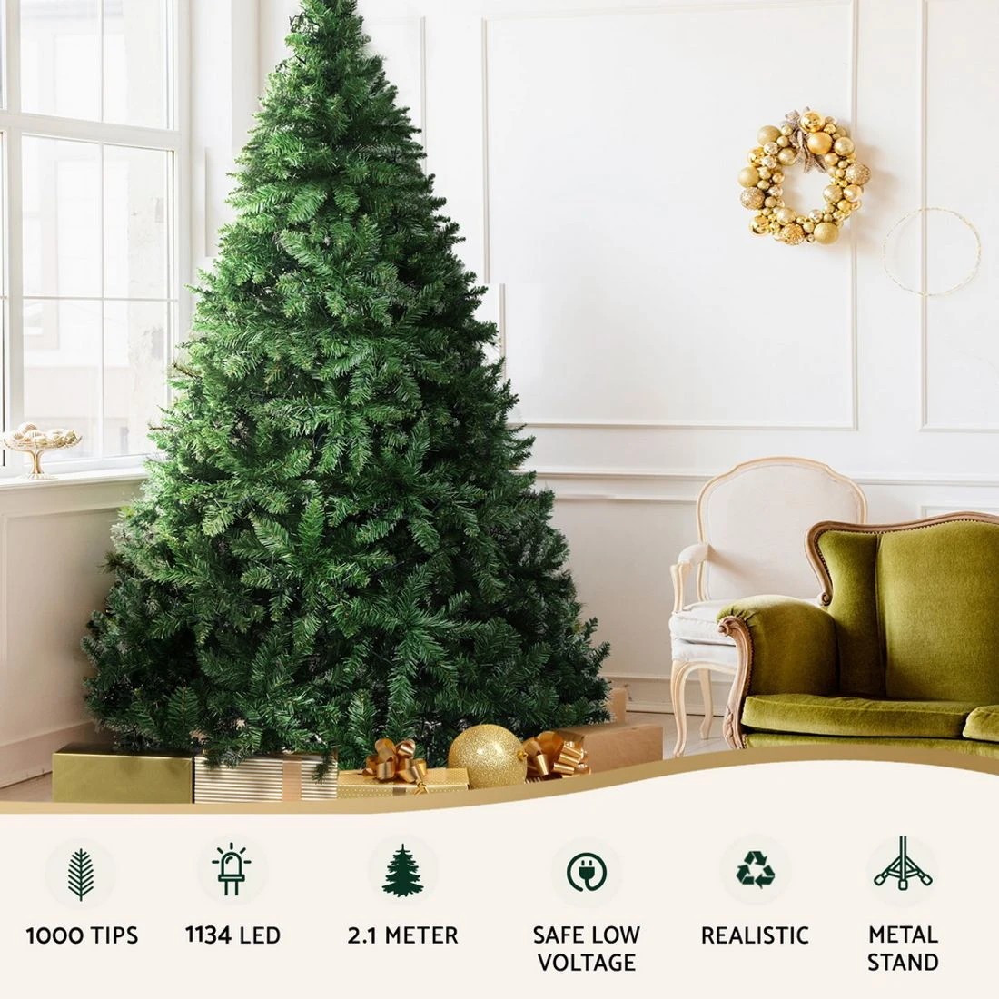 5 Jingle Jollys Christmas Tree 2.1m Xmas Tree Decorations 1134 LEDs 8 Light Modes - Green, 5 of 7