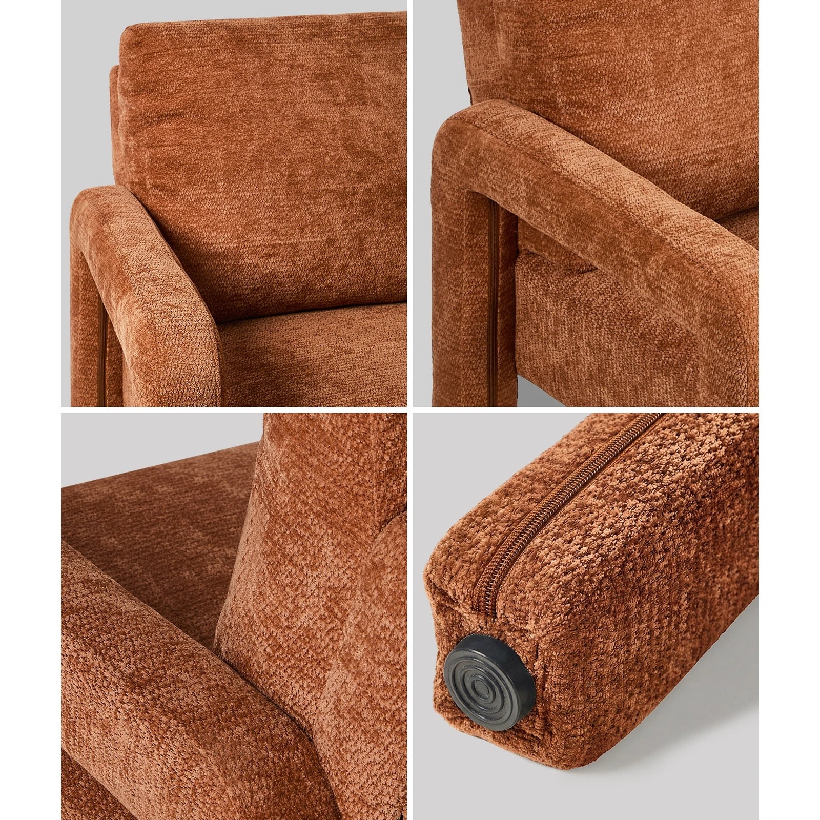 5 Oikiture Armchair Velvet Accent Chairs 1 Seater Lounge Sofa Chair - Orange, 5 of 10