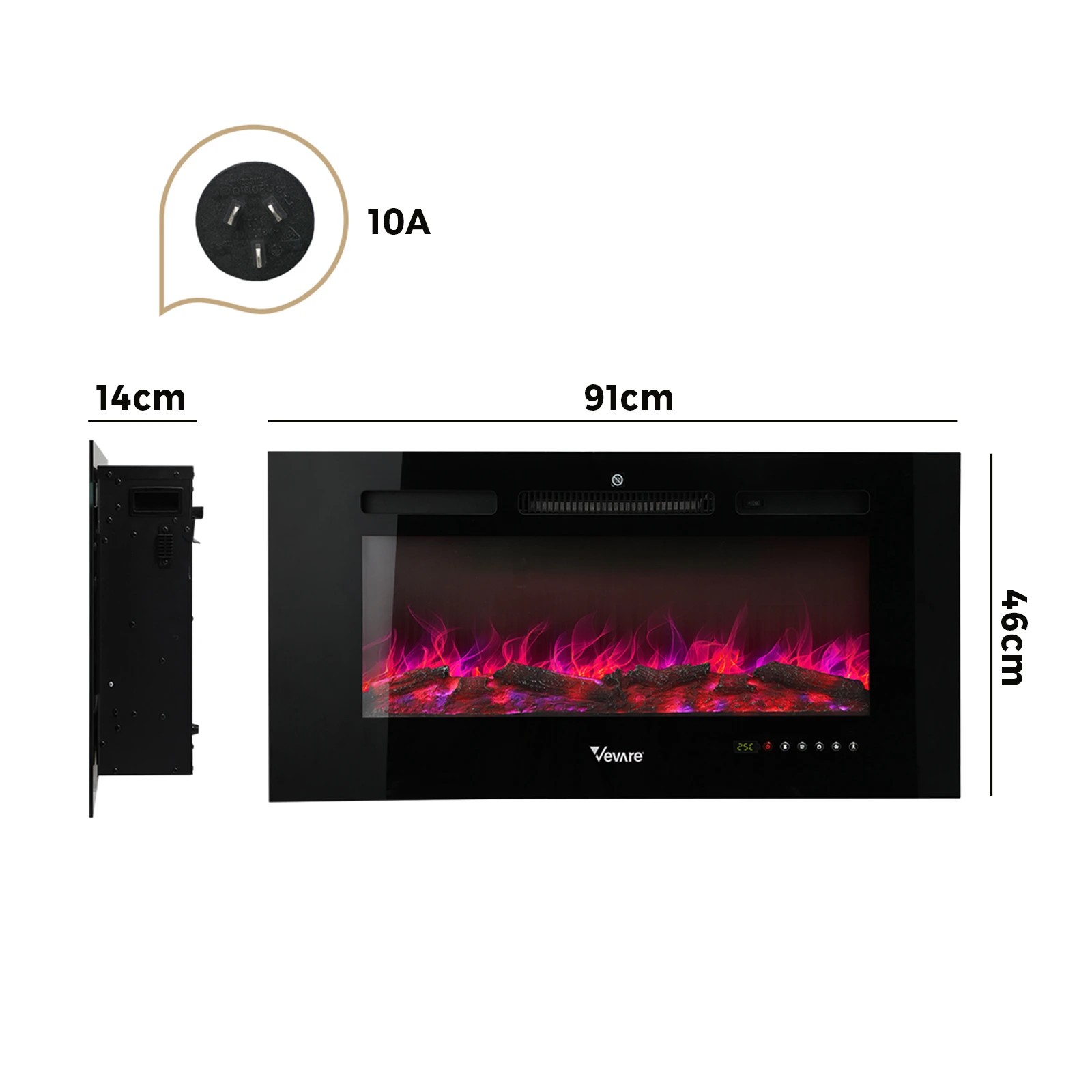 5 Vevare Electric Fireplace Heater Wall Mounted 3D Flame Effect Indoor 2000W - Black, 5 of 5