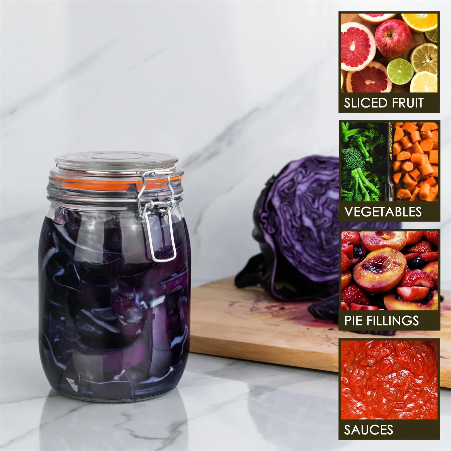 4 Argon Tableware Glass Storage Jars with Airtight Clip Lid - 1 Litre Set - 3x - Clear, 4 of 8