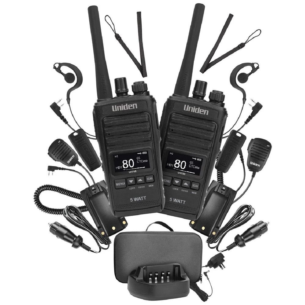 1 Uniden 5W UHF CB Splashproof Handheld Radio Deluxe Pack, 1 of 1