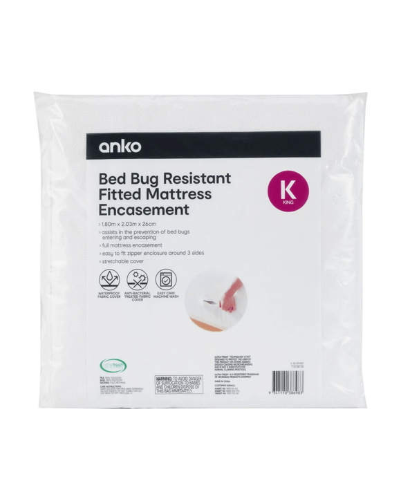 Bed Bug Resistant Fitted Mattress Encasement - King Bed, White