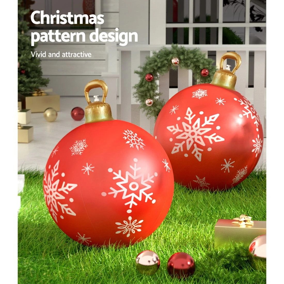 6 Jingle Jollys Christmas Inflatable Ball Bauble 60cm Outdoor Decoration - Red, 6 of 7