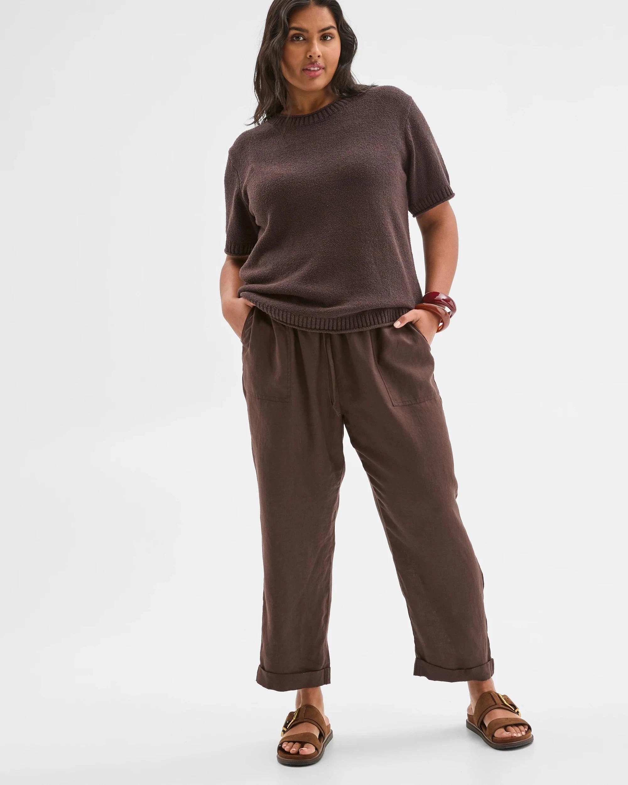 4 Target Plus Size European Linen Tapered Pants BRUNETTE, 4 of 4