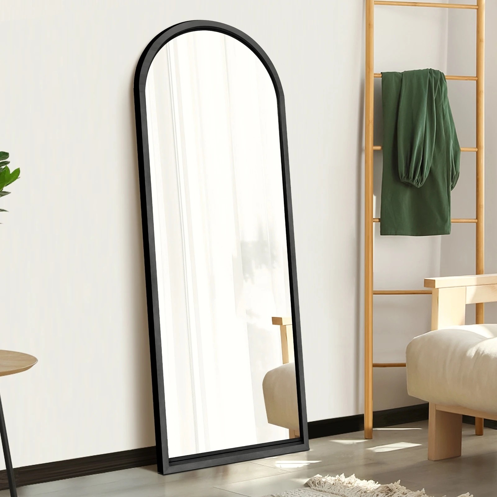 4 Oikiture Wooden Full Length Mirror 166x60cm Arched Dressing Floor Mirrors
 - Black, 4 of 9
