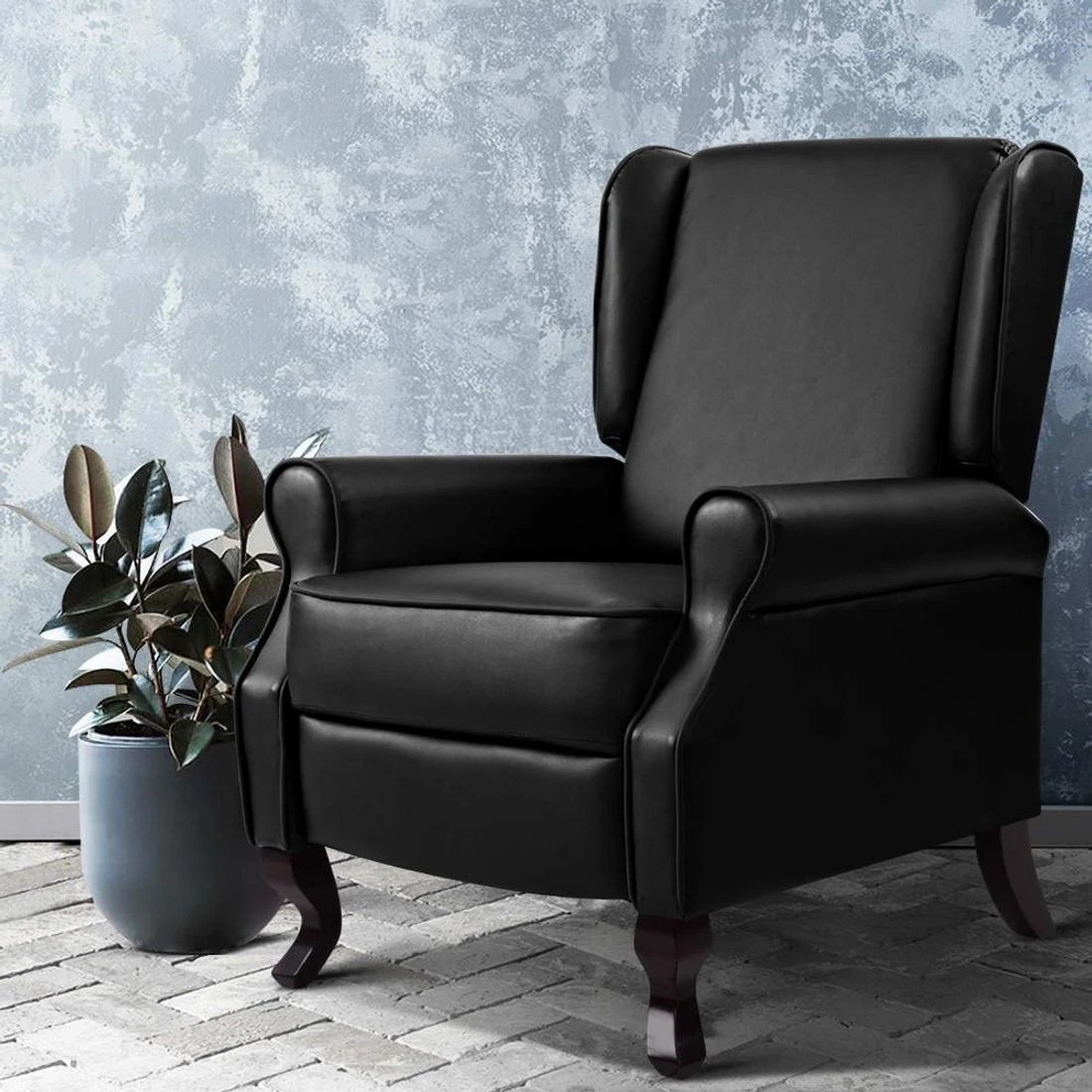 3 Artiss Recliner Armchair Faux Leather Domini - Black, 3 of 6