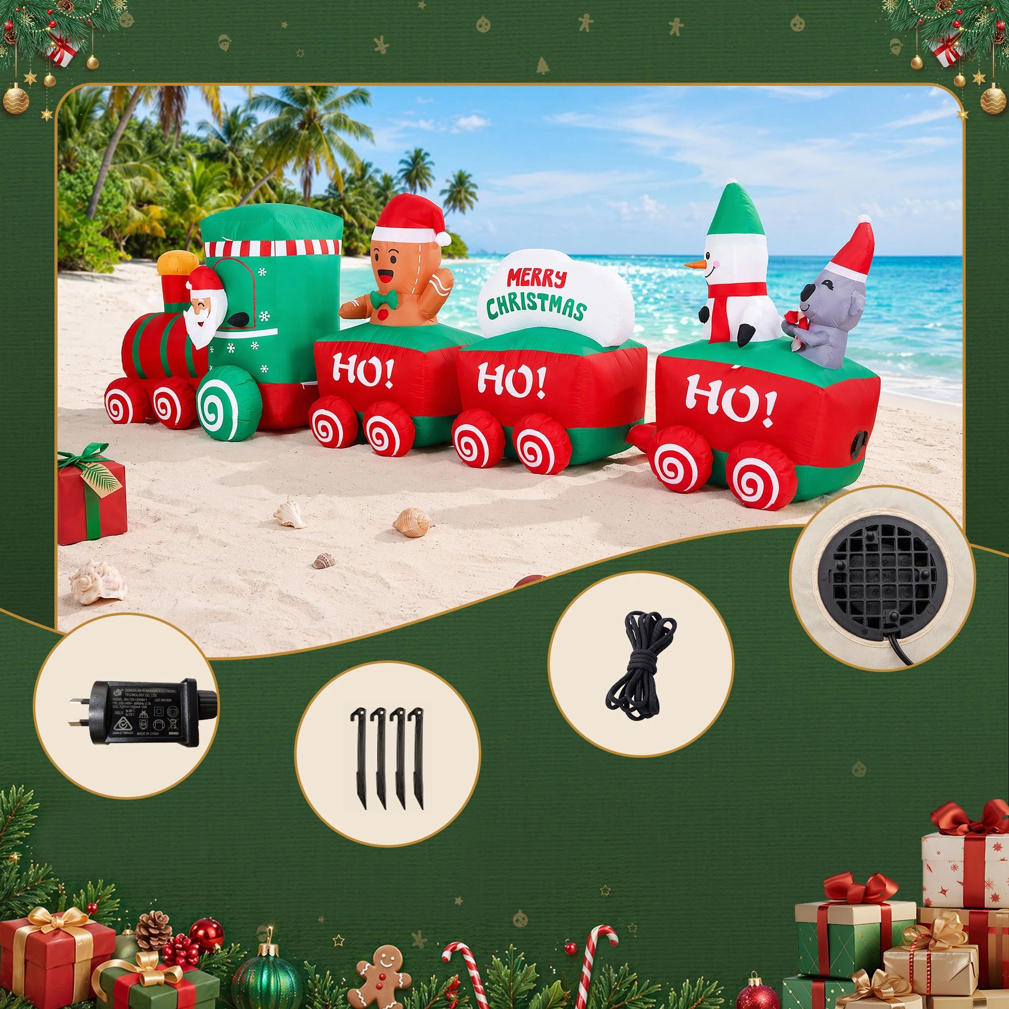 7 Jingle Jollys Christmas Inflatable Santa Train 3.6M Length LED Decorations Illuminated - Multi, 7 of 9