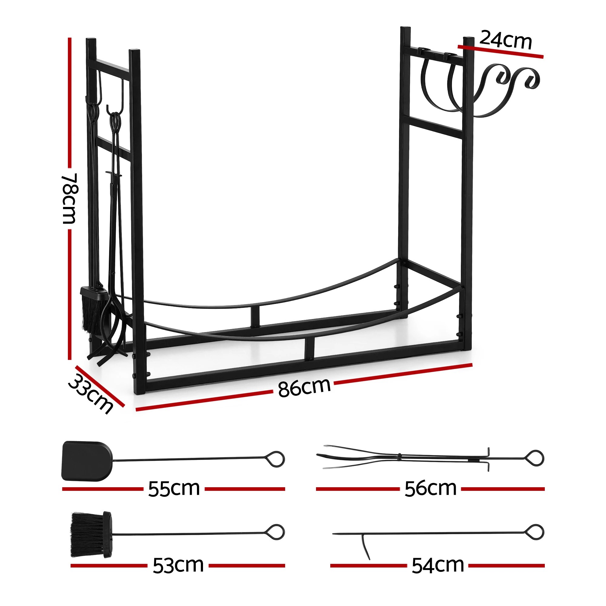 2 Gardeon Firewood Rack 84cm Wood Rack Firewood Storage Indoor Outdoor - Black, 2 of 6