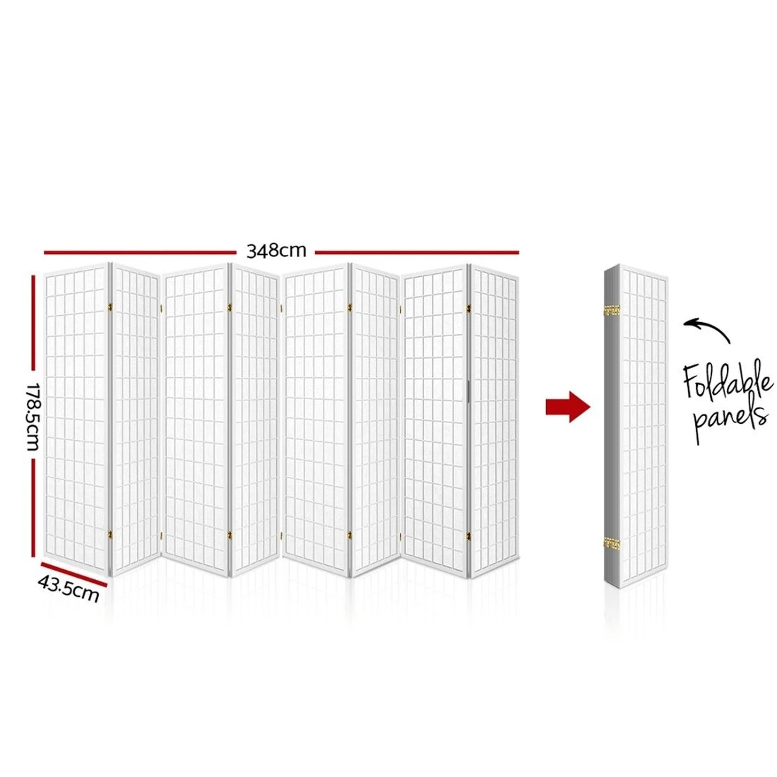 2 Artiss 8 Panel Room Divider Screen 348x179cm
 - white, 2 of 7