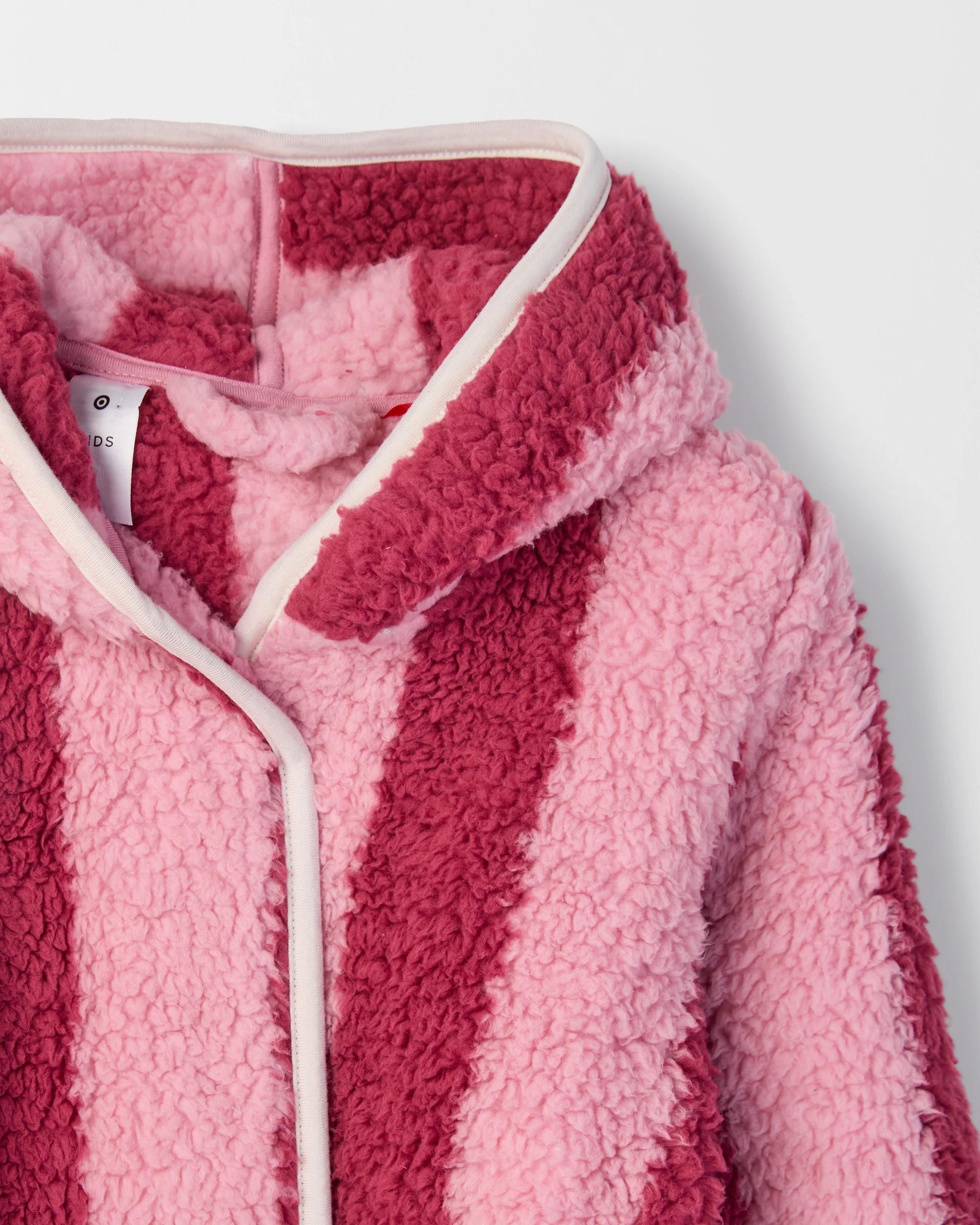 2 Target Kids Younger Girls Sherpa Dressing Gown BERRY STRIPE, 2 of 4