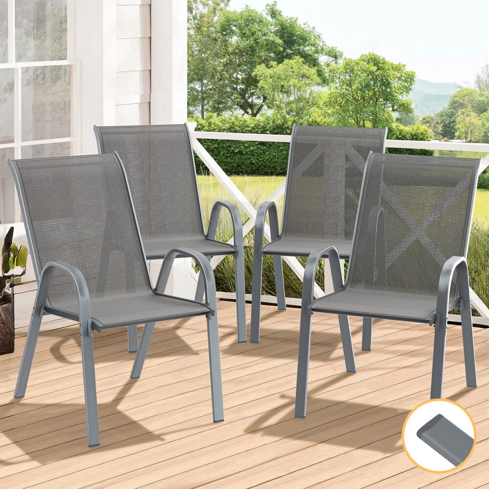 10 Alfordson 4x Outdoor Lounge Chairs Patio Dining Furniture Garden Stackable - Grey, 10 of 10