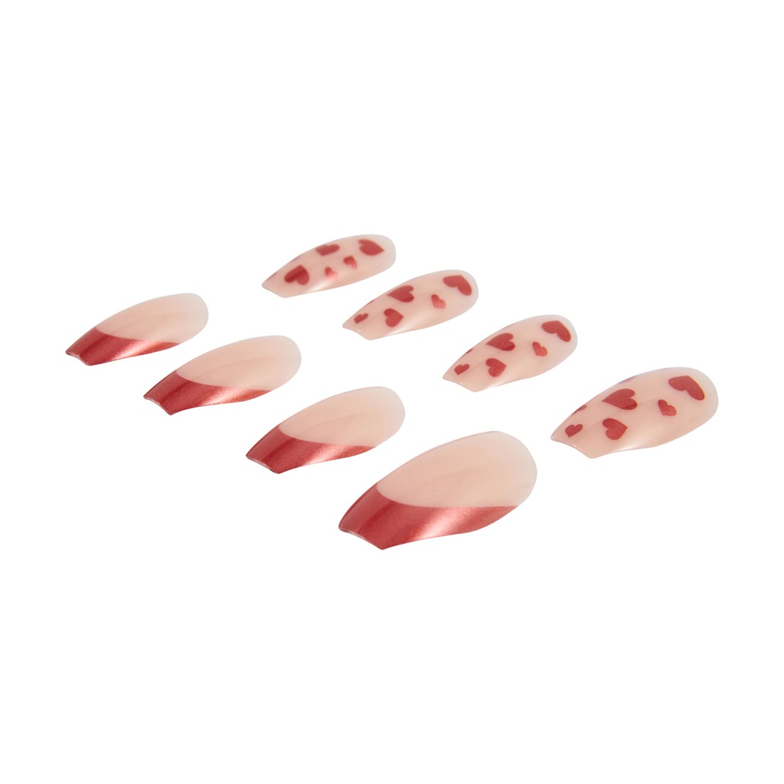 4 OXX Cosmetics 24 Pack Artificial Nails with Adhesive - Coffin Shape, Red Tip Hearts, 4 of 5