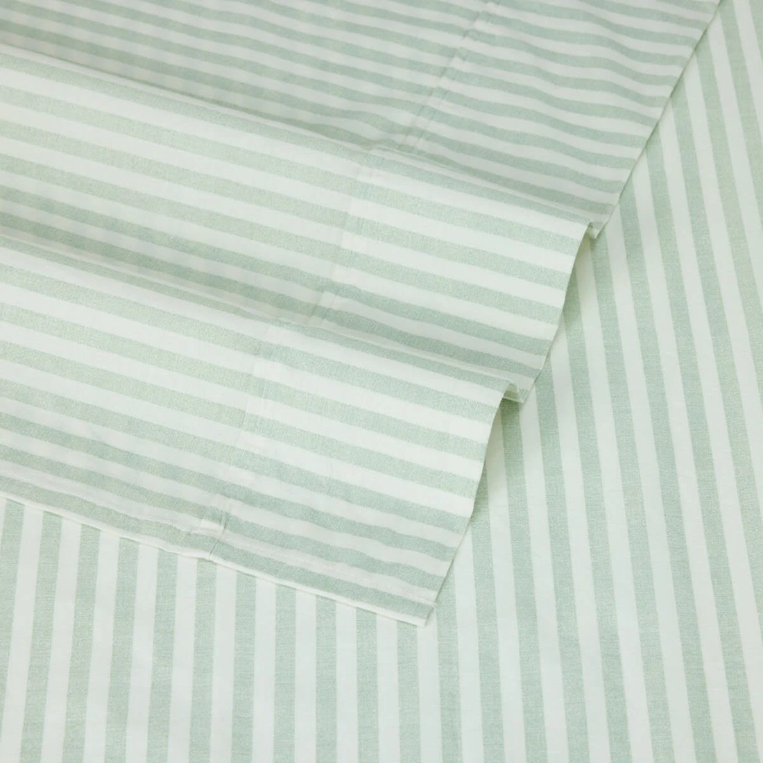 4 250 Thread Count Stripe Cotton Sheet Set - Queen Bed, Sage, 4 of 7