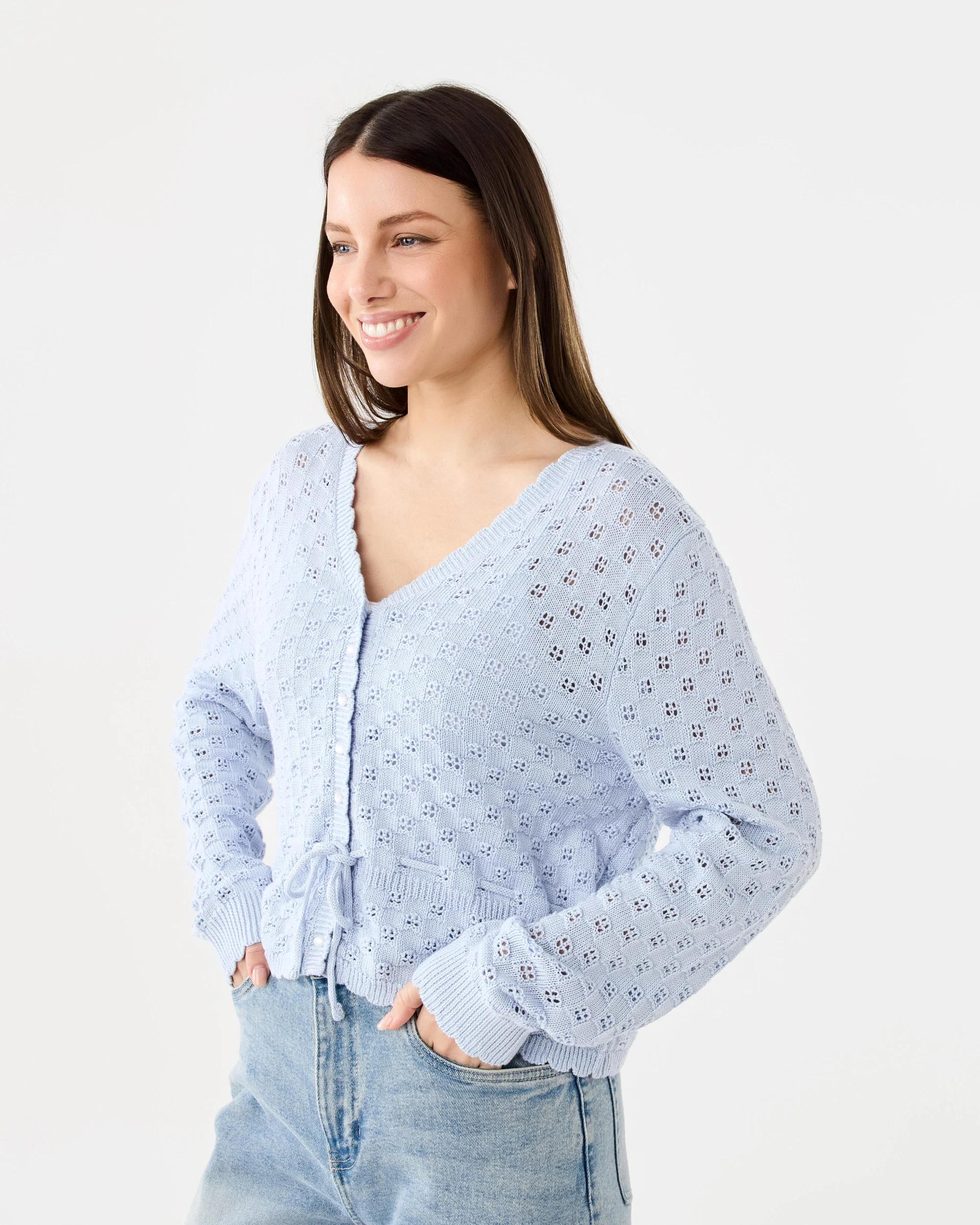 2 Pointelle Tie Waisted Cardigan Powd Blue, 2 of 8