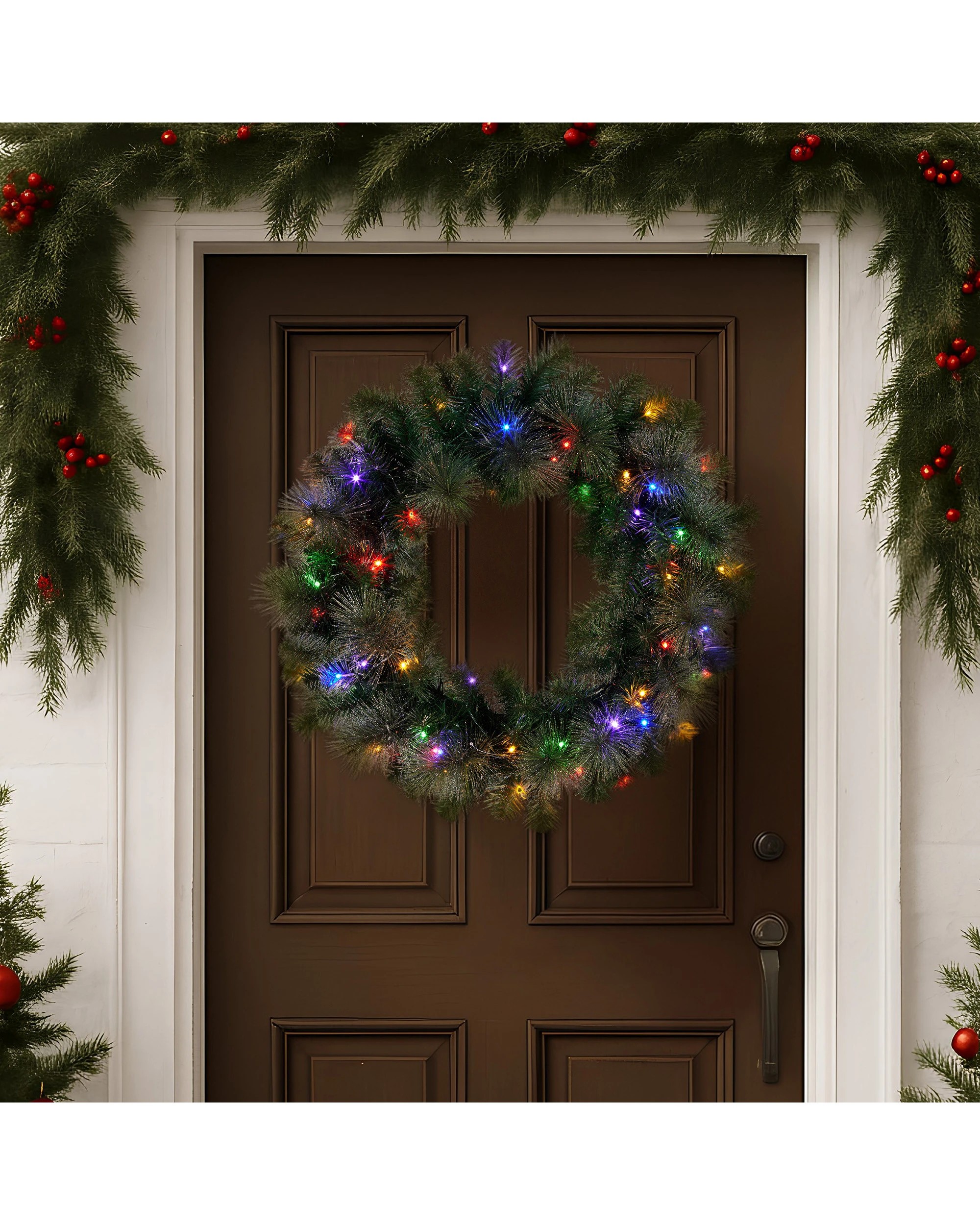 6 Christabelle 61cm Christmas Wreath Led Lights Glittery Gold Pine Front Door Decoration Ornament, 6 of 7