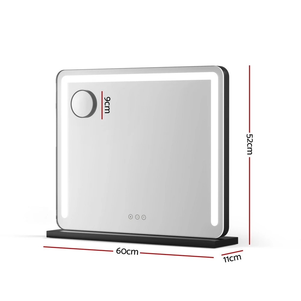 2 Embellir Makeup Mirror 60x50cm Hollywood Vanity with LED Light Tabletop - Black, 2 of 6