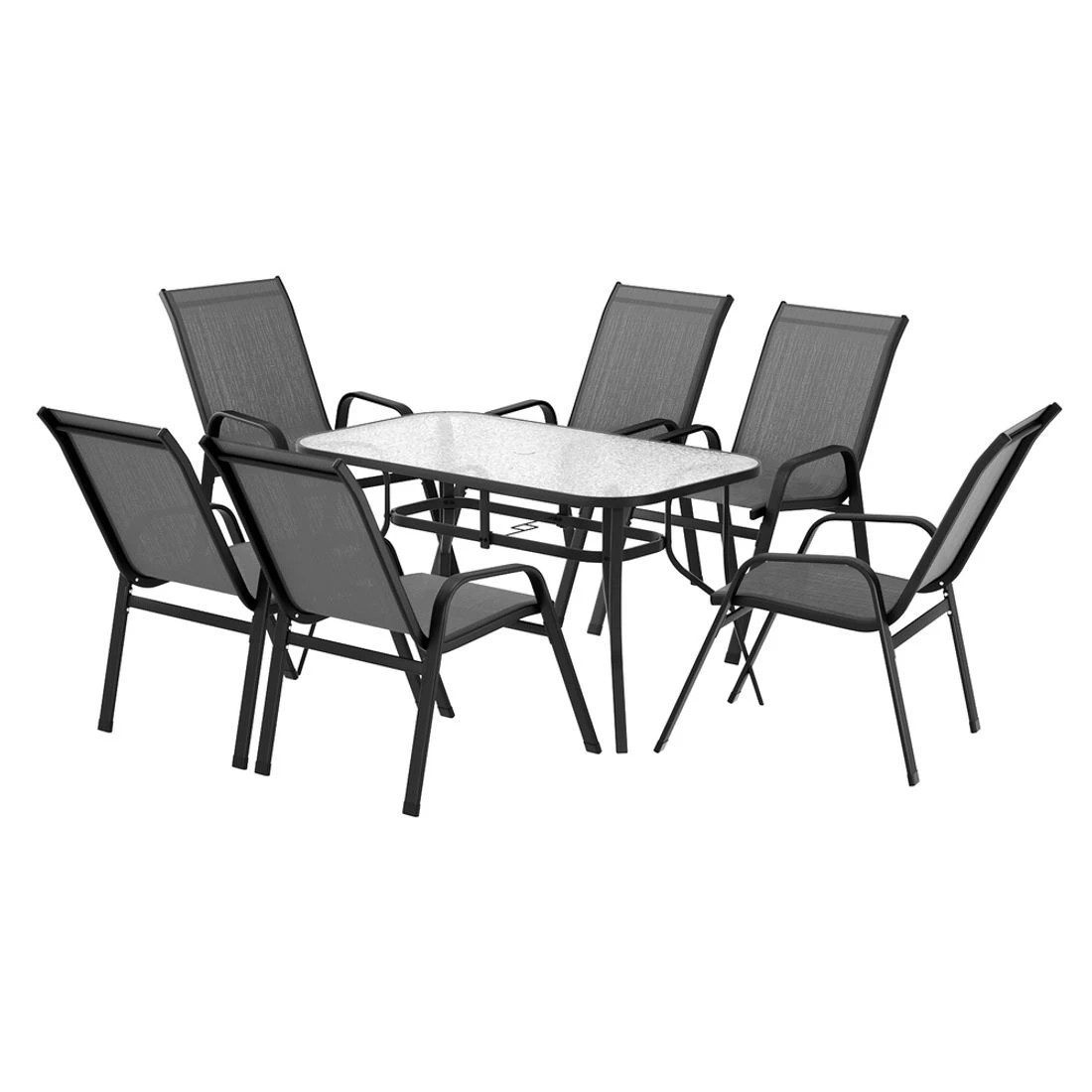 1 Gardeon 7PC Outdoor Dining Set Table and Chairs - Grey, 1 of 7