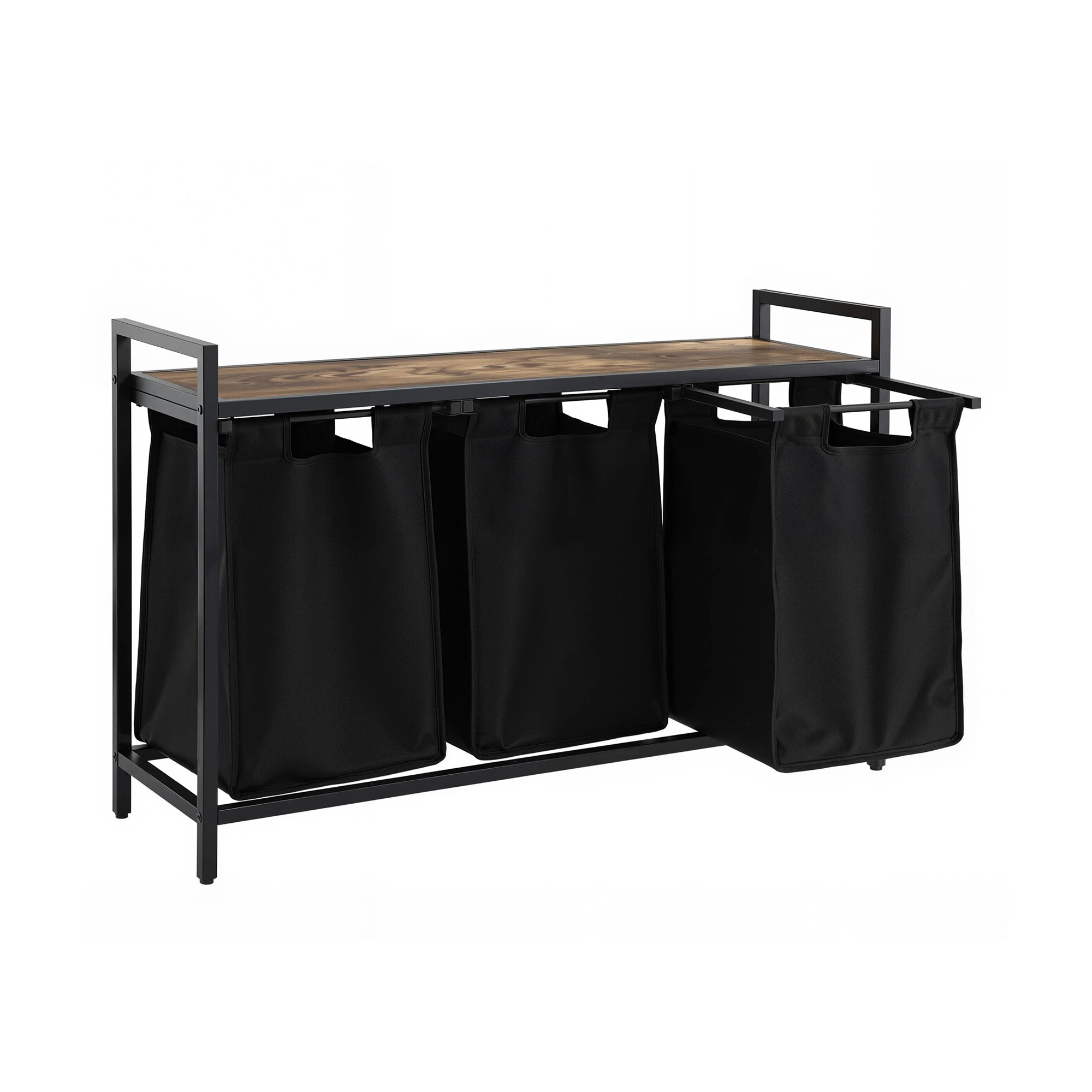 1 Artiss Laundry Basket with 3x45L Pull-out Removable Bags Metal Frame - Black, 1 of 9