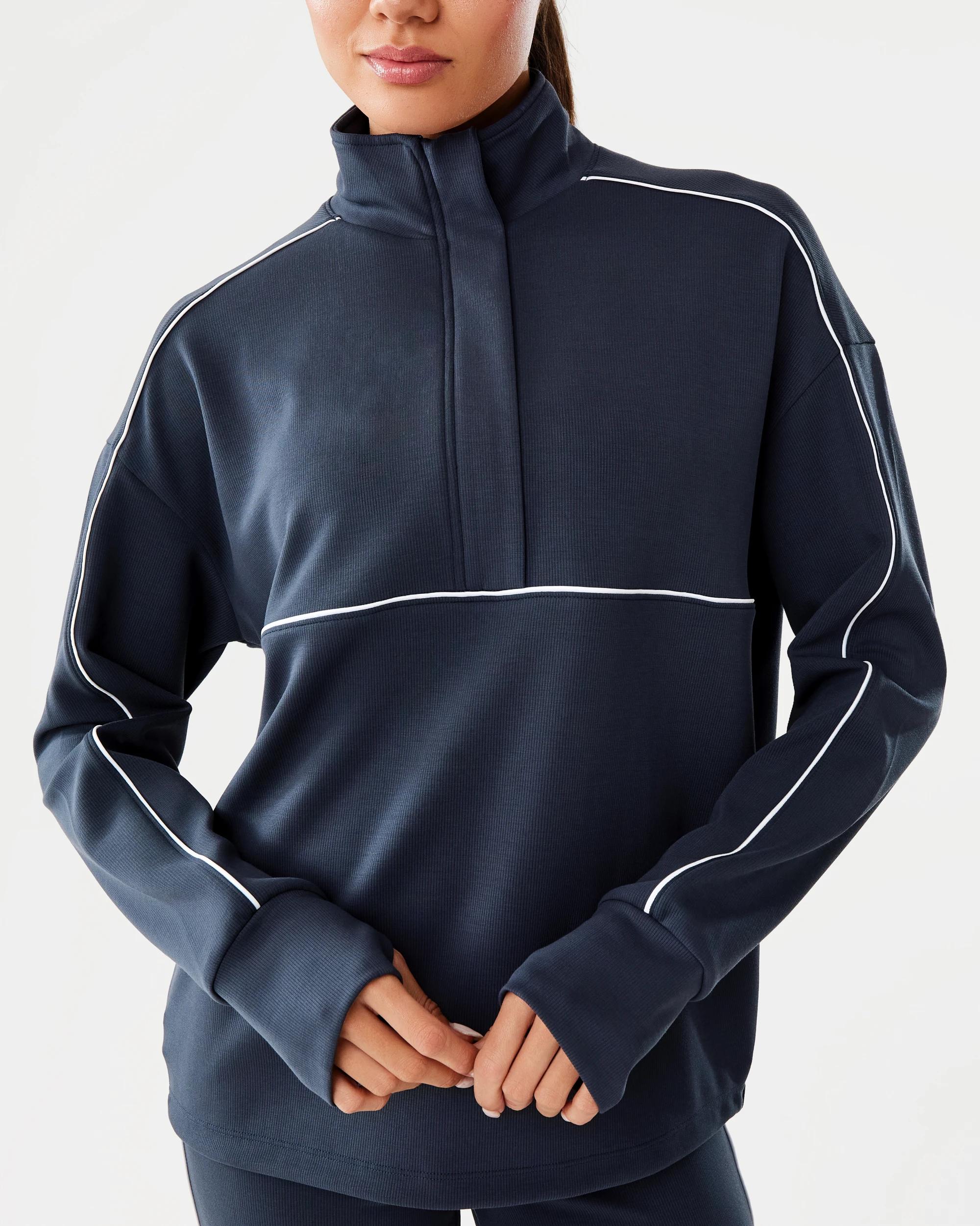 7 Active Womens Ribbed Scuba Long Sleeve Top Shade Navy, 7 of 8
