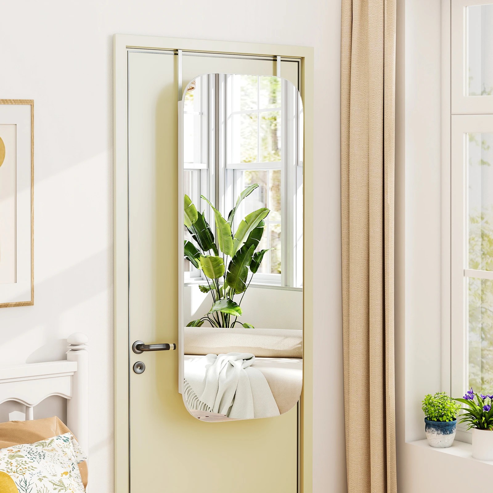 2 Costway 2 in 1 Jewellery Cabinet LED Makeup Storage Organiser w/Extra-wide Mirror Mounted Armoire - White, 2 of 4