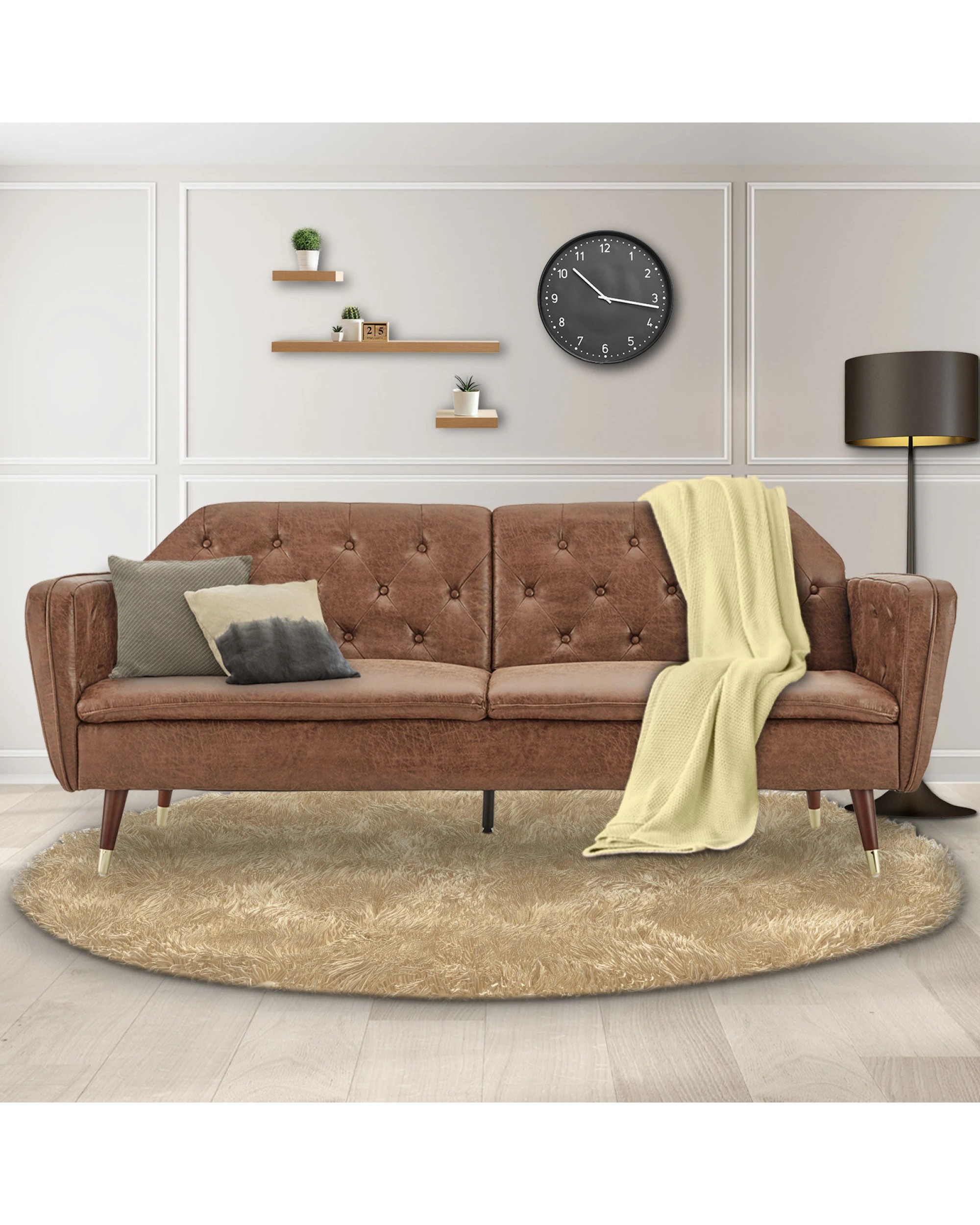 9 Sarantino Faux Velvet Tufted Sofa Bed Couch Futon - Brown, 9 of 9