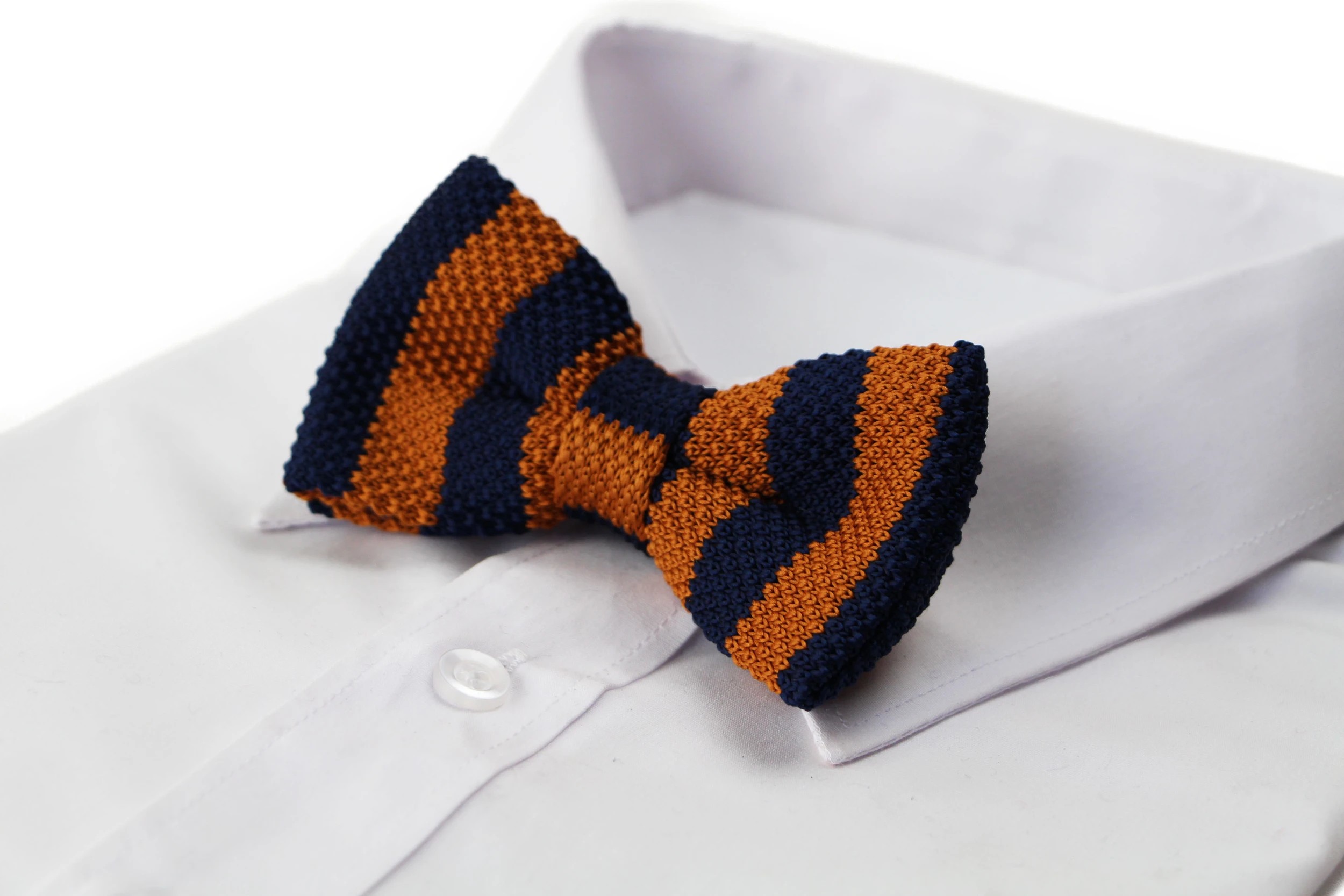 1 Zasel Mens Navy And Bronze Thick Vertical Striped Knitted Bow Tie - Multi, 1 of 4