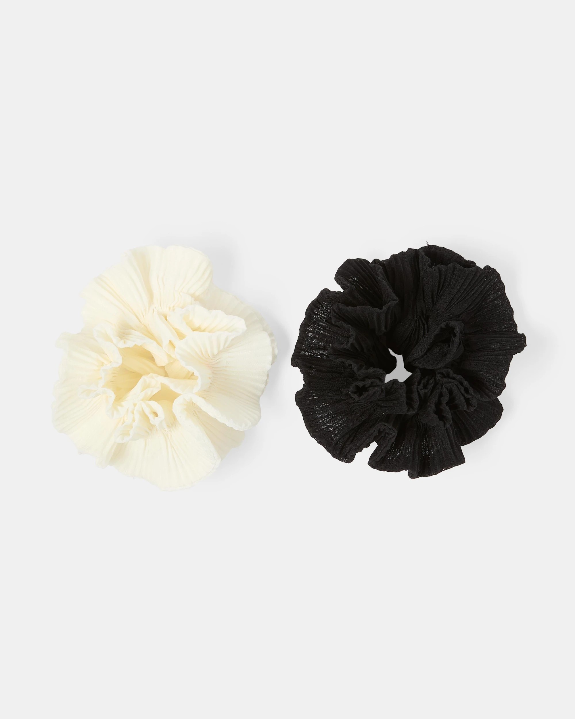 1 2 Pack Pleated Ruffle Scrunchies - Black and White, 1 of 5