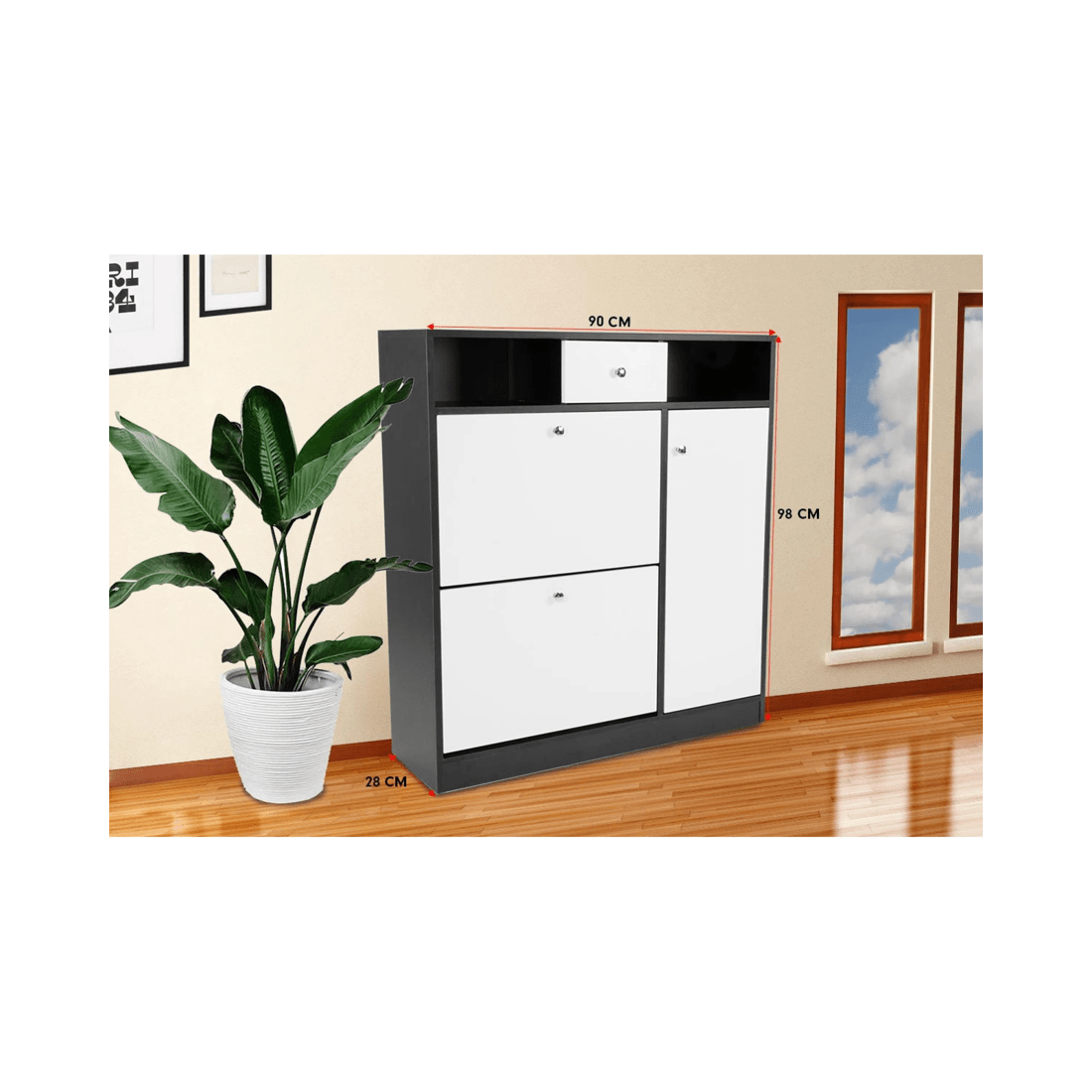 7 Sarantino Shoe Rack Cabinet Wooden Storage Organiser Shelf Cupboard Drawer, 7 of 7