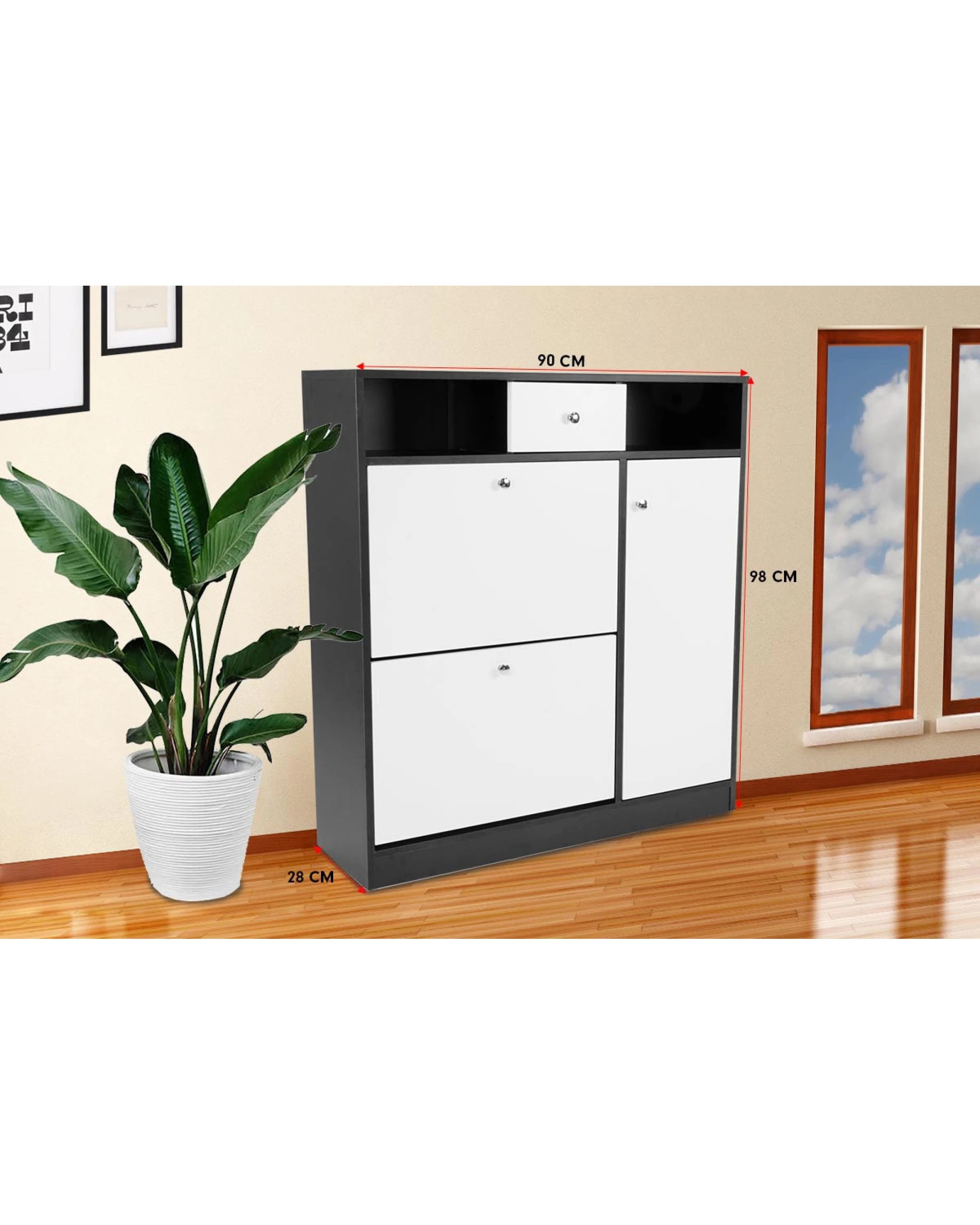 7 Sarantino Shoe Rack Cabinet Wooden Storage Organiser Shelf Cupboard Drawer, 7 of 7