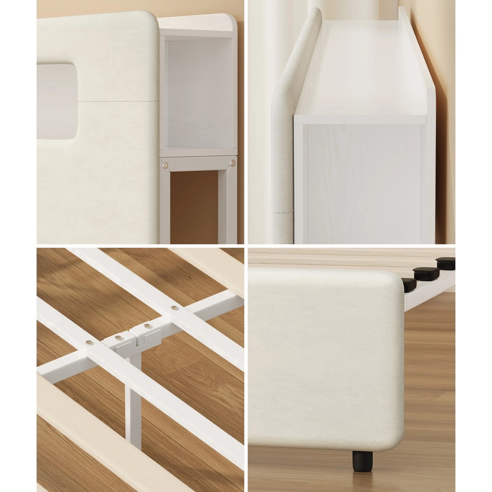 6 Oikiture Bed Frame Queen Size with LED Lights USB Charging Storage Headboad - White, 6 of 8