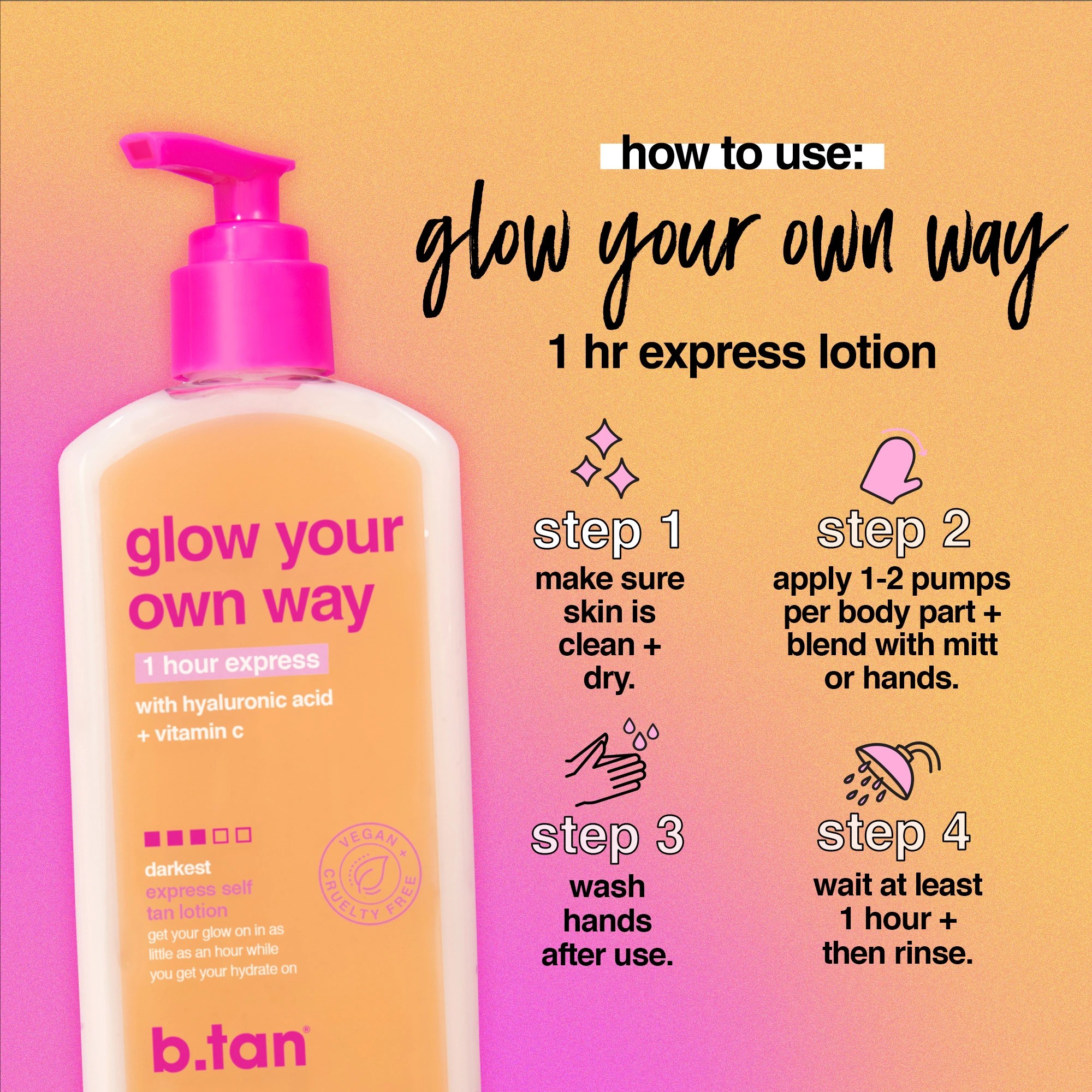 4 b.tan Glow Your Own Way 1 Hour Express Self Tan Lotion - Hyaluronic Acid and Pro-Vitamin B5, 4 of 8